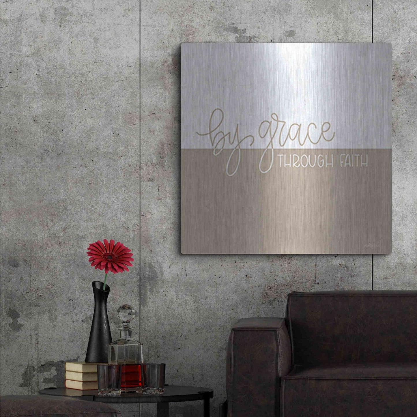 Luxe Metal Art 'By Grace - Through Faith ' by Imperfect Dust, Metal Wall Art,36x36