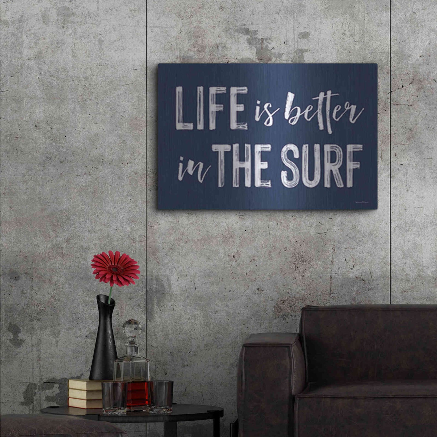 Luxe Metal Art 'Life is Better in the Surf Navy' by Lettered & Lined, Metal Wall Art,36x24