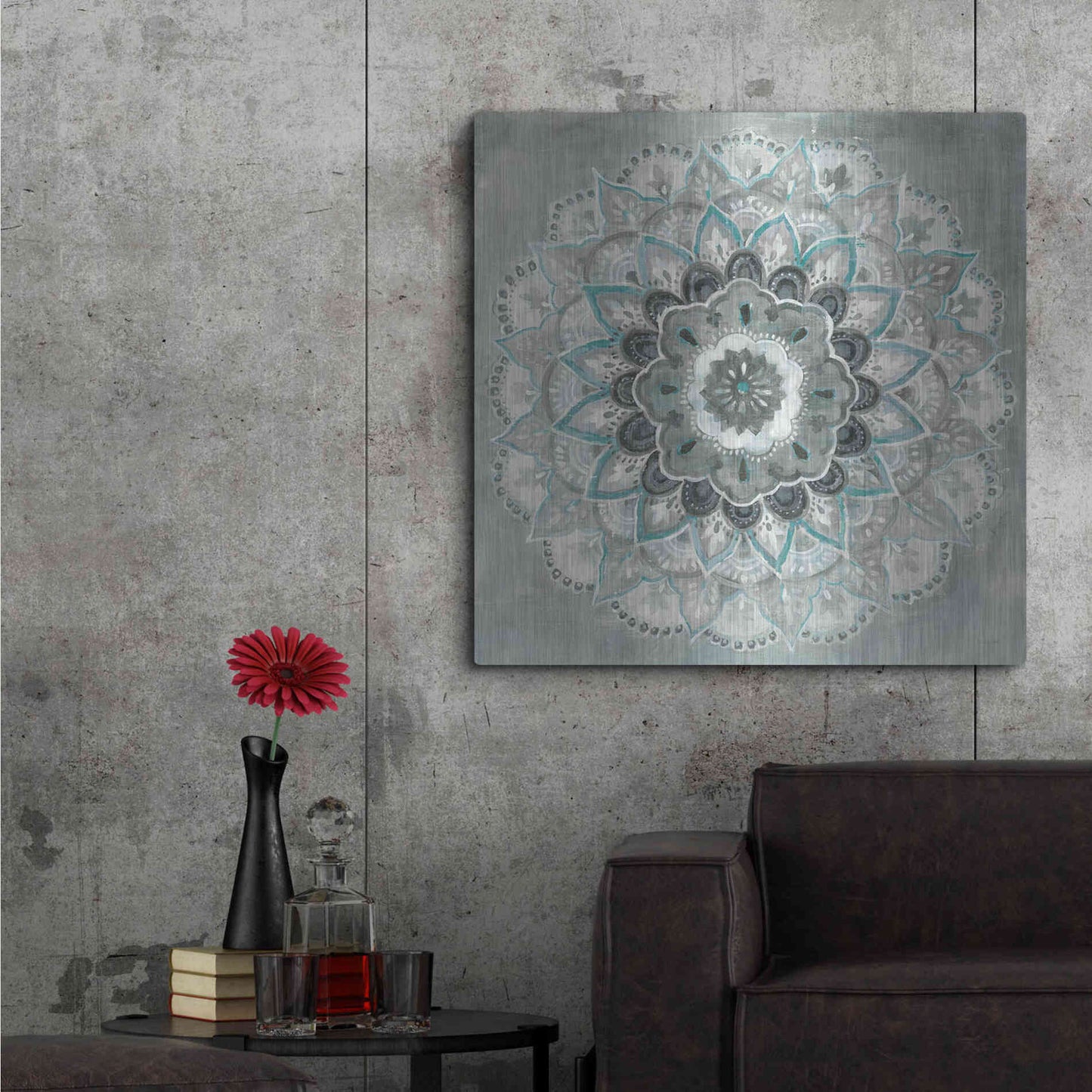 Luxe Metal Art 'Teal Sunburst' by Danhui Nai, Metal Wall Art,36x36