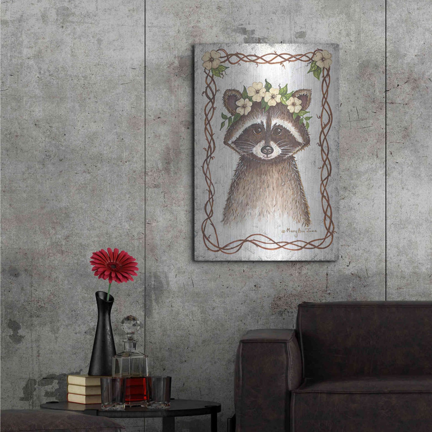 Luxe Metal Art 'Raccoon' by Mary Ann June, Metal Wall Art,24x36
