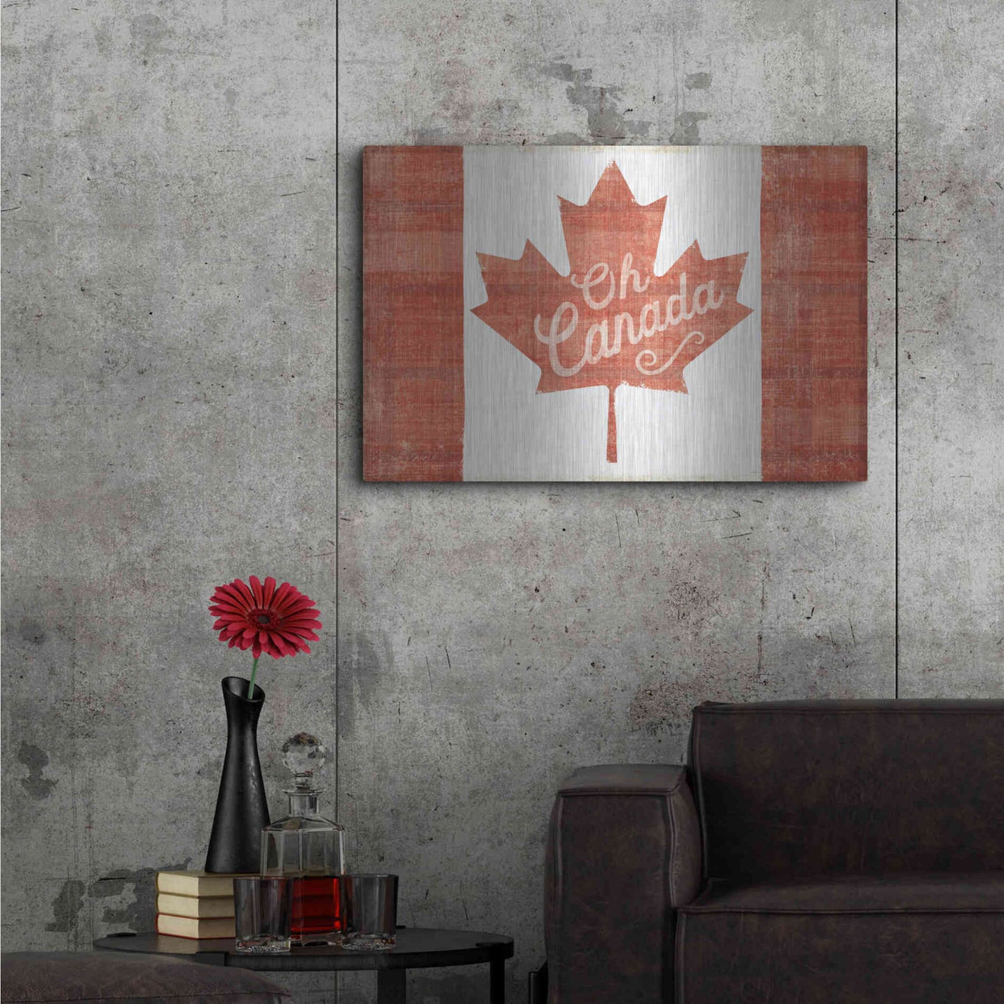 Luxe Metal Art 'Oh Canada Flag' by Sue Schlabach, Metal Wall Art,36x24