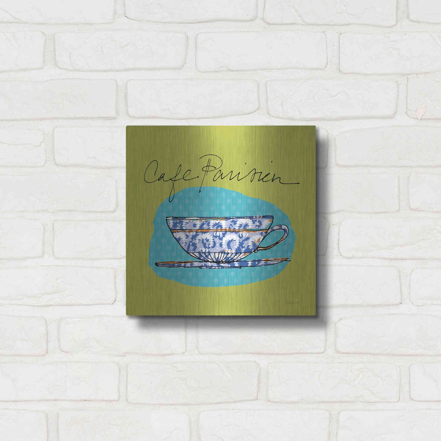 Luxe Metal Art 'Colorful Coffee Cafe Parisien No Border' by Sue Schlabach, Metal Wall Art,12x12