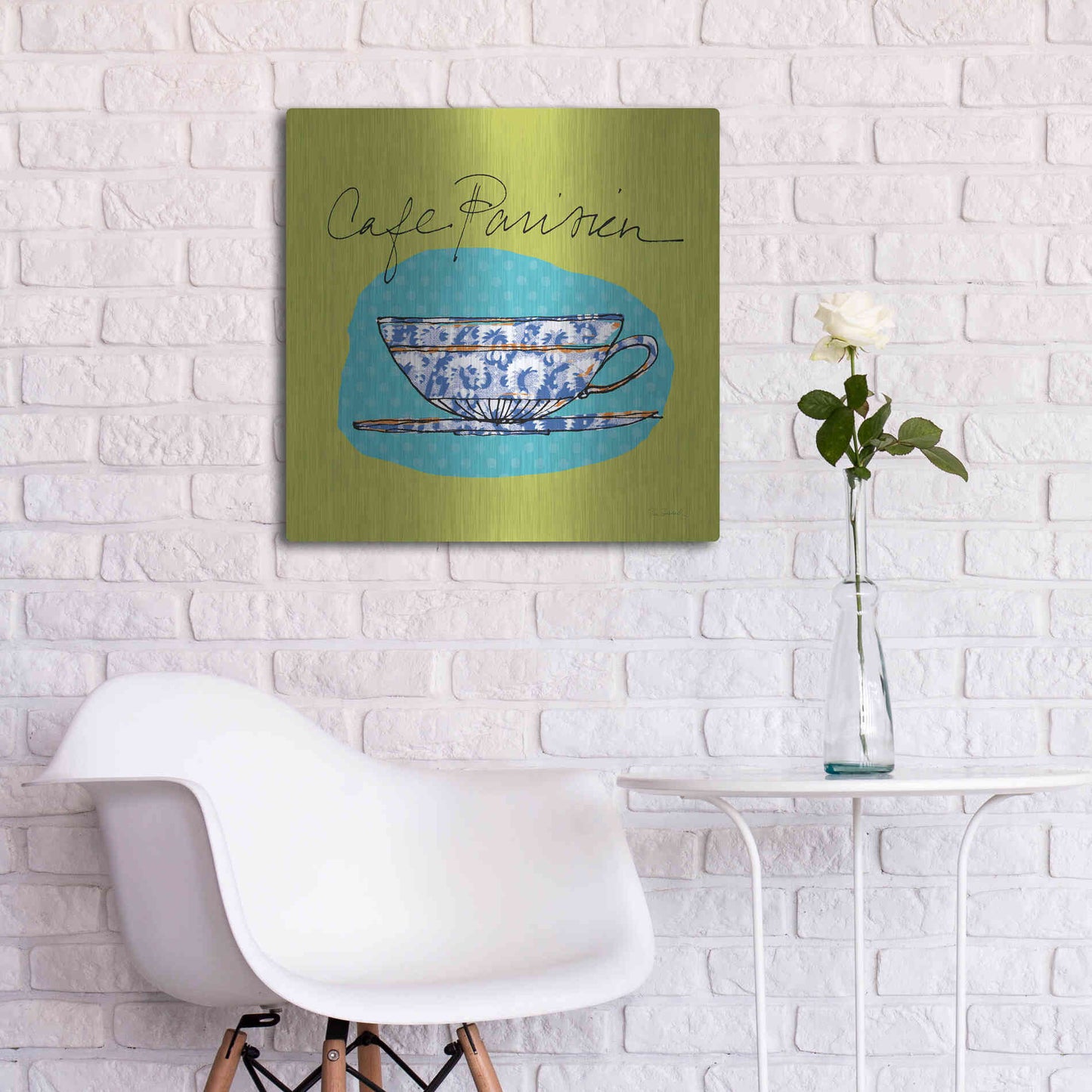 Luxe Metal Art 'Colorful Coffee Cafe Parisien No Border' by Sue Schlabach, Metal Wall Art,24x24