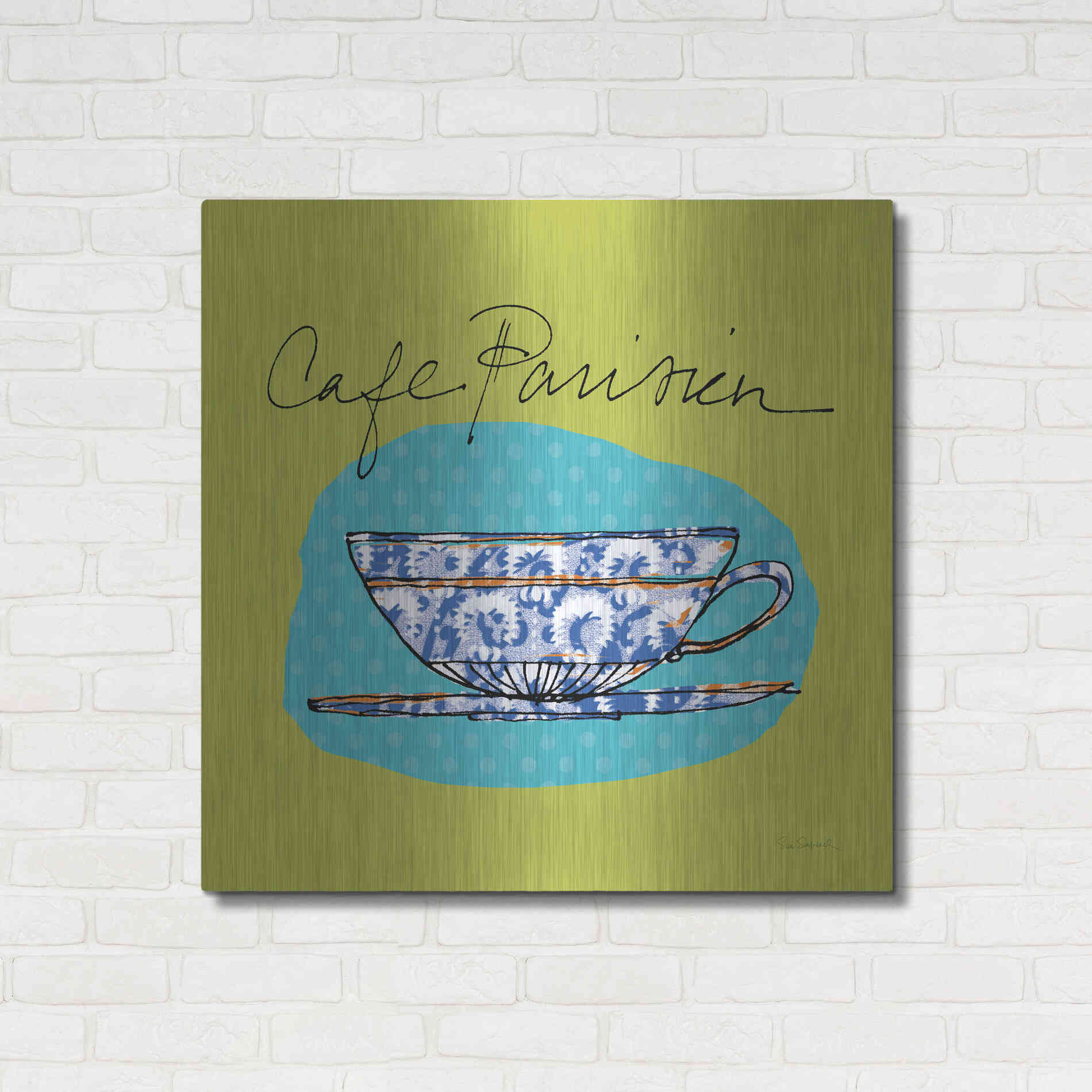Luxe Metal Art 'Colorful Coffee Cafe Parisien No Border' by Sue Schlabach, Metal Wall Art,36x36