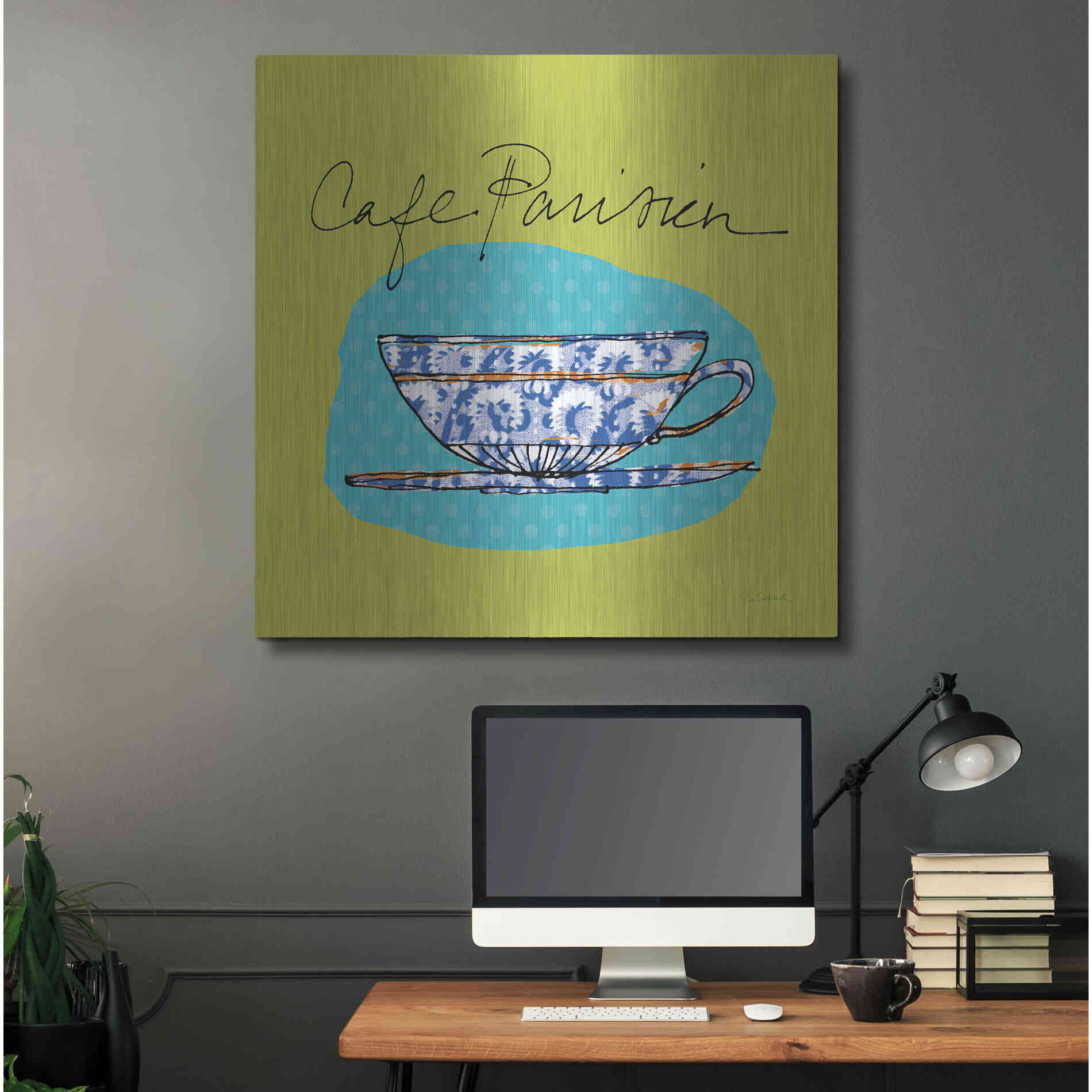 Luxe Metal Art 'Colorful Coffee Cafe Parisien No Border' by Sue Schlabach, Metal Wall Art,36x36