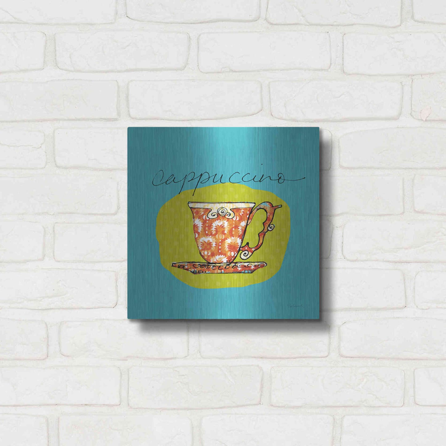 Luxe Metal Art 'Colorful Coffee Cappuccino No Border' by Sue Schlabach, Metal Wall Art,12x12