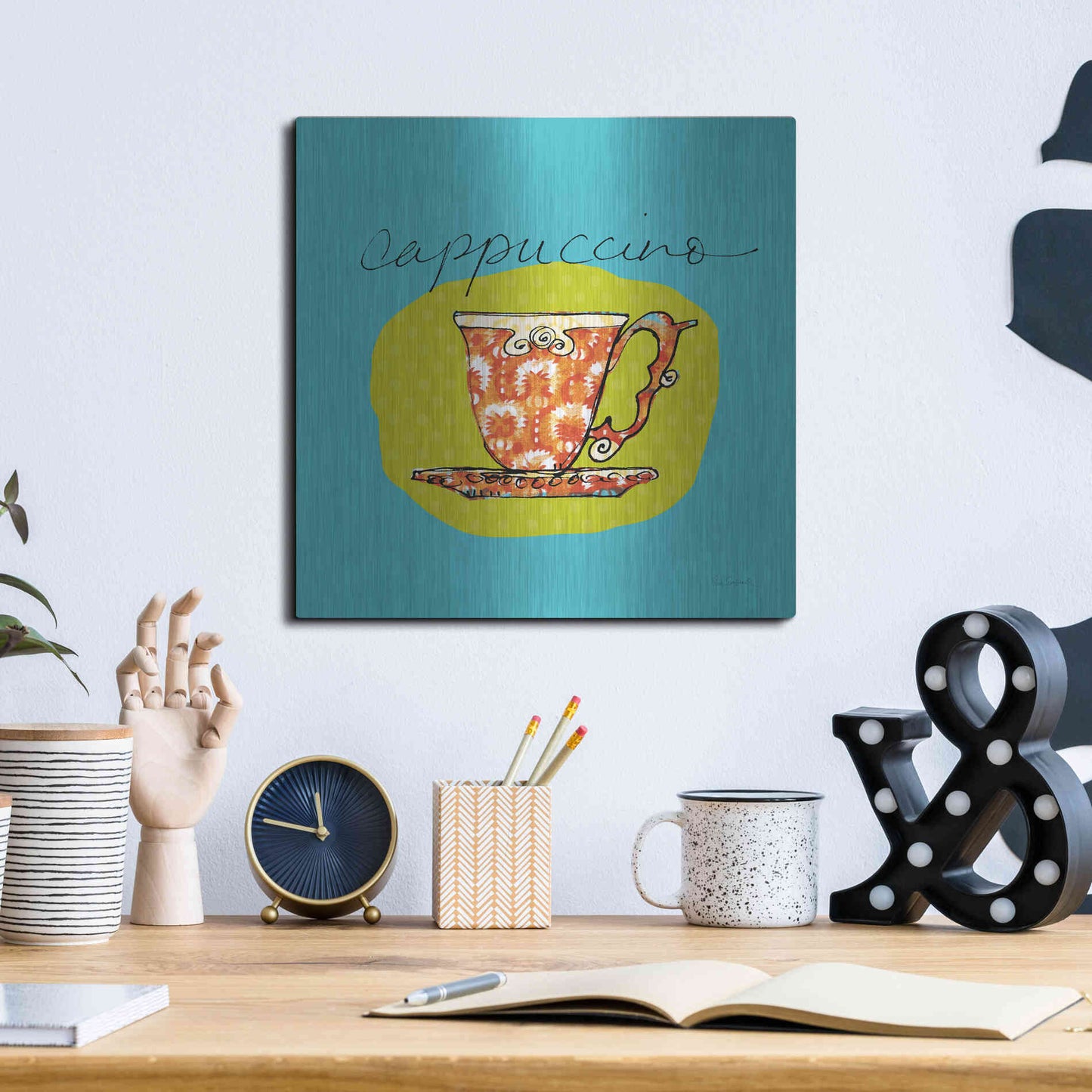 Luxe Metal Art 'Colorful Coffee Cappuccino No Border' by Sue Schlabach, Metal Wall Art,12x12
