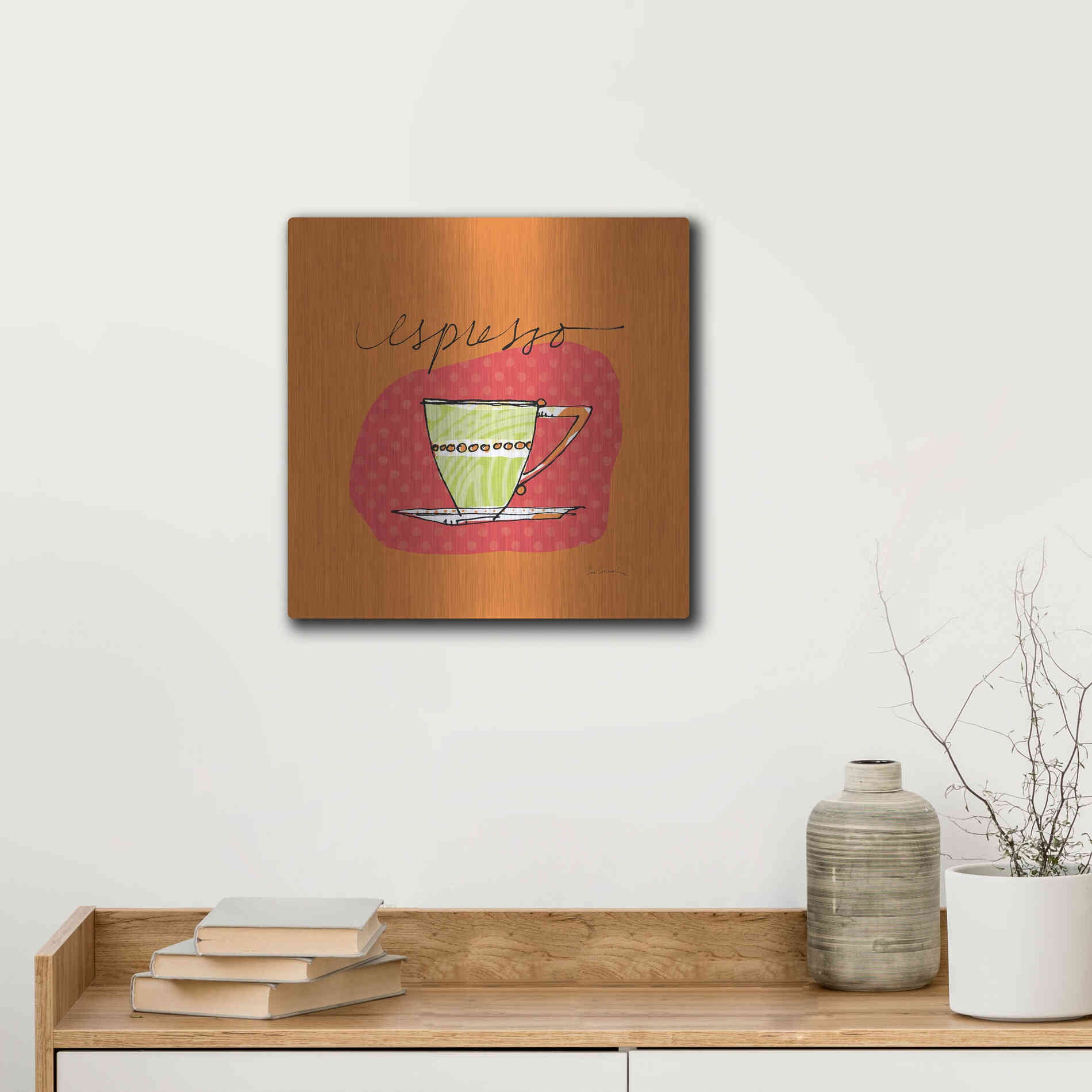 Luxe Metal Art 'Colorful Coffee Espresso No Border' by Sue Schlabach, Metal Wall Art,12x12