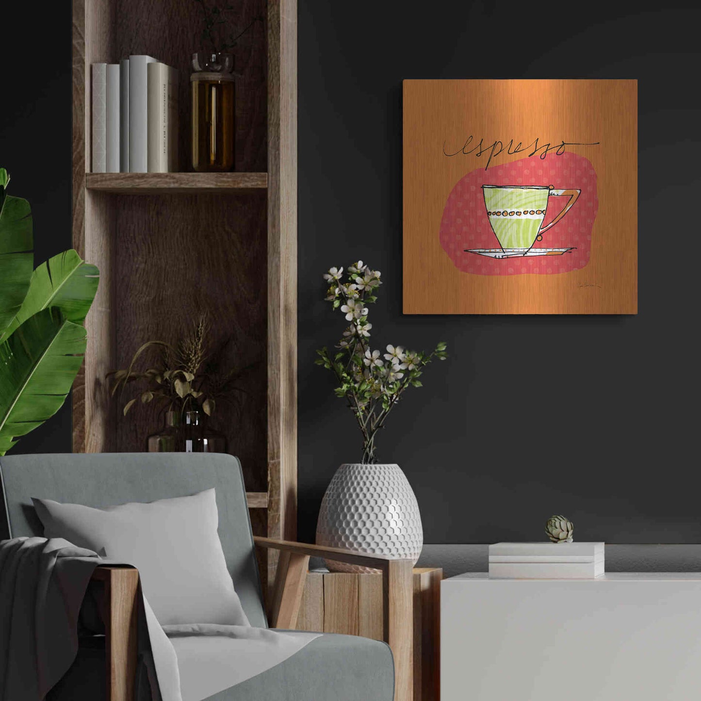 Luxe Metal Art 'Colorful Coffee Espresso No Border' by Sue Schlabach, Metal Wall Art,24x24