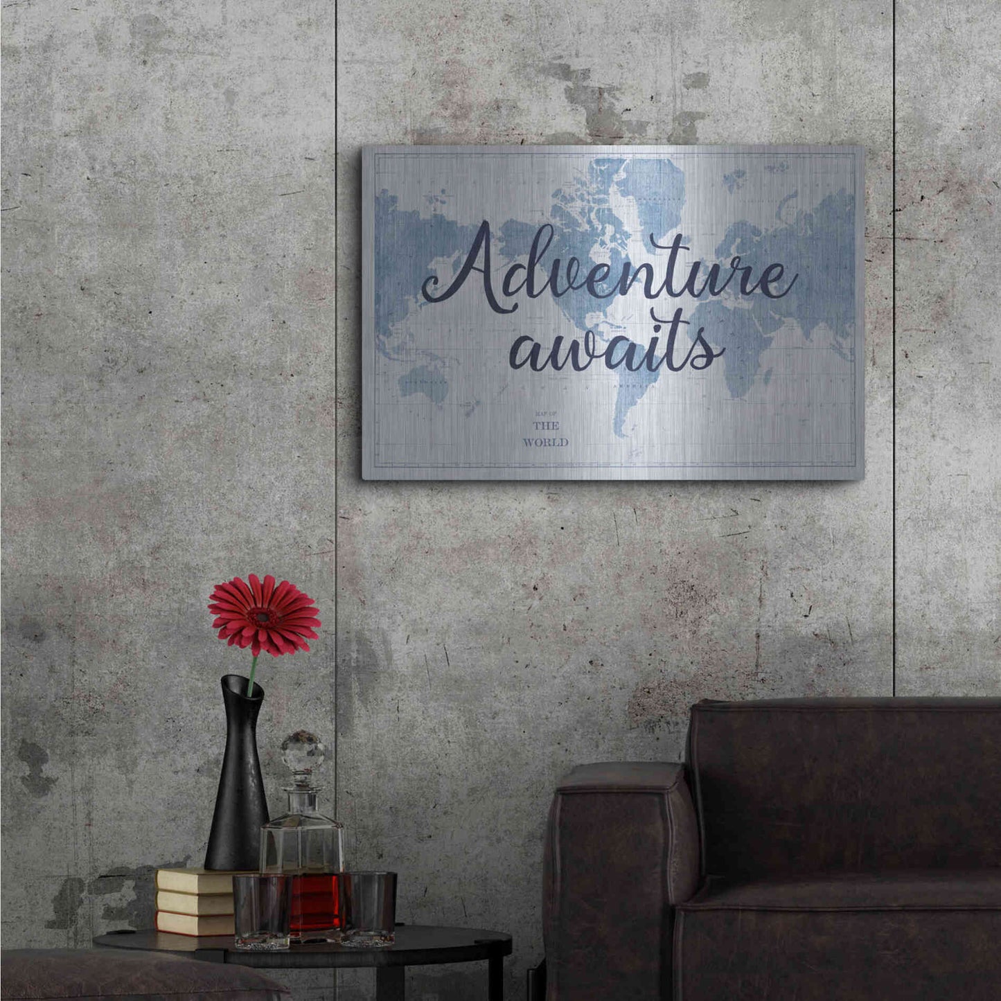 Luxe Metal Art 'World Map White and Blue v2' by Sue Schlabach, Metal Wall Art,36x24