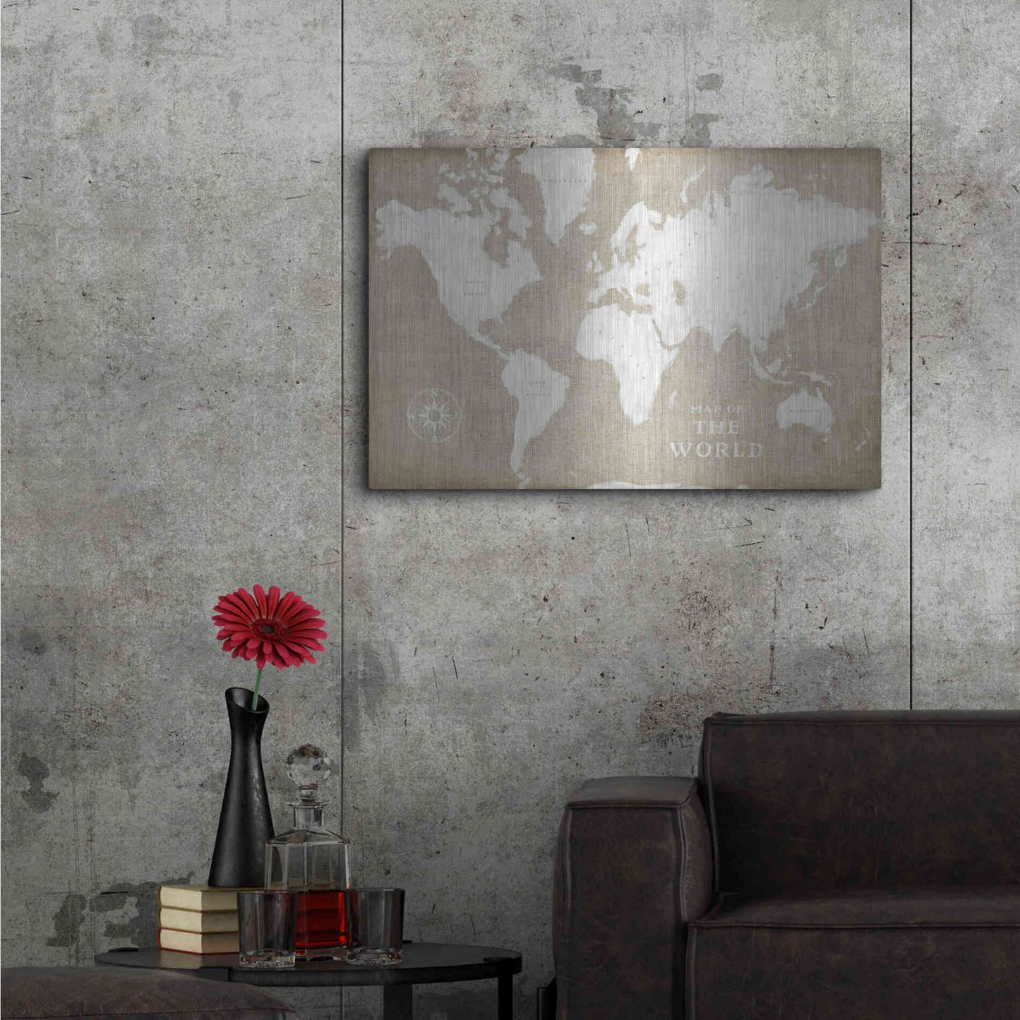 Luxe Metal Art 'Burlap World Map I' by Sue Schlabach, Metal Wall Art,36x24