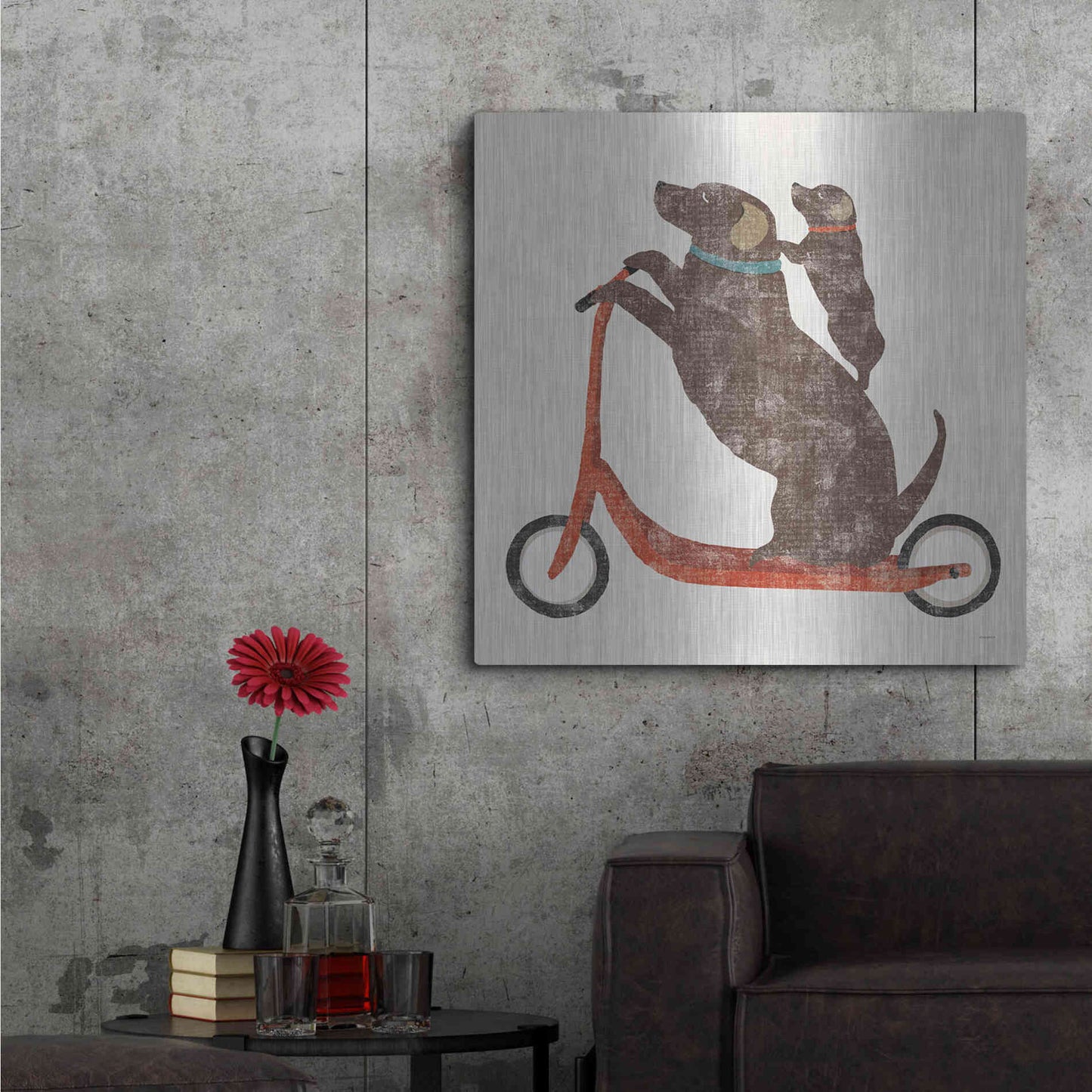 Luxe Metal Art 'Lab Scooter Ride' by Sue Schlabach, Metal Wall Art,36x36