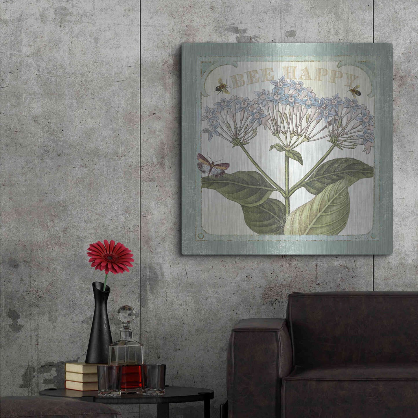 Luxe Metal Art 'Parisian Flowers I Bees' by Sue Schlabach, Metal Wall Art,36x36
