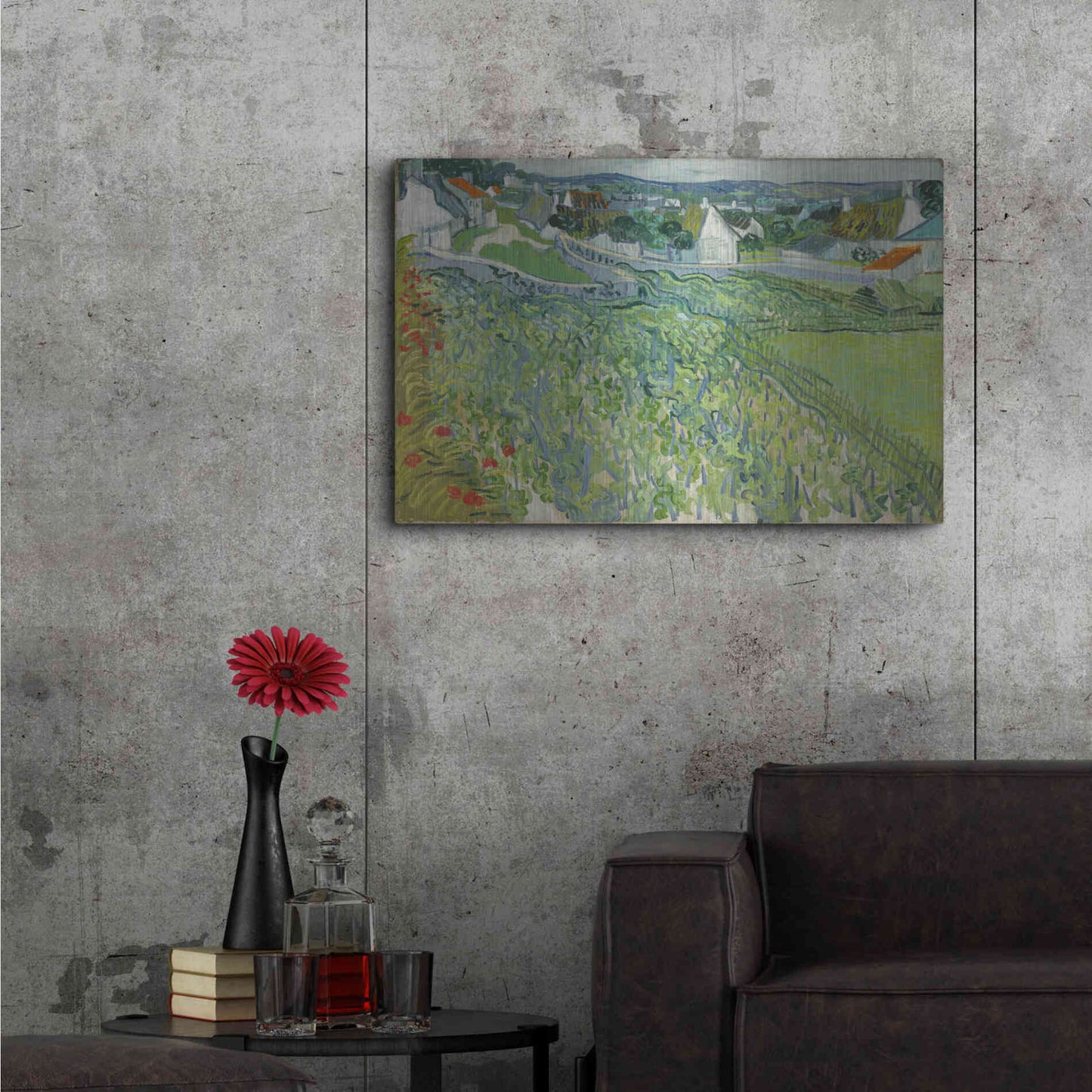 Luxe Metal Art 'Vineyards At Auvers' by Vincent Van Gogh, Metal Wall Art,36x24