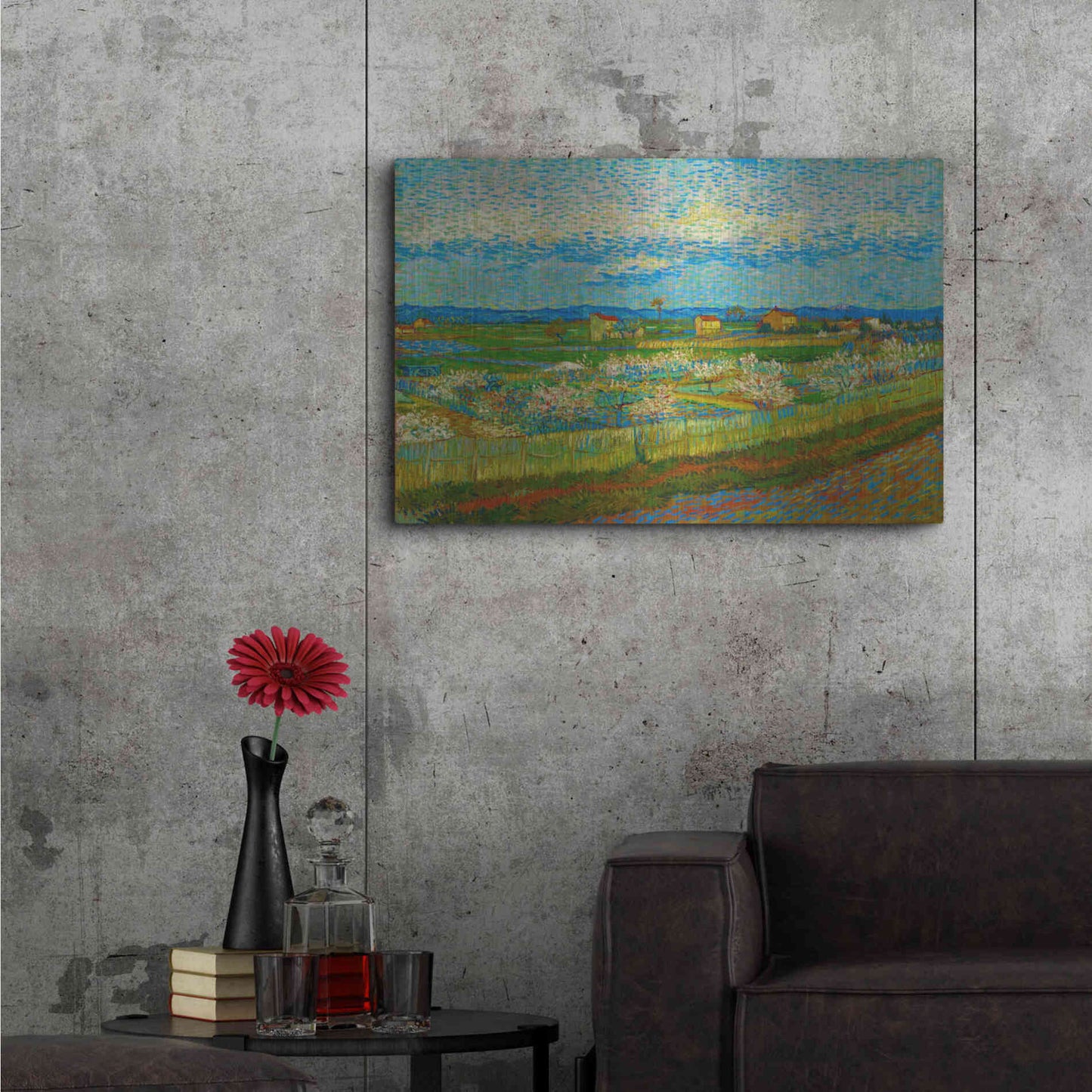 Luxe Metal Art 'Peach Trees In Blossom' by Vincent Van Gogh, Metal Wall Art,36x24