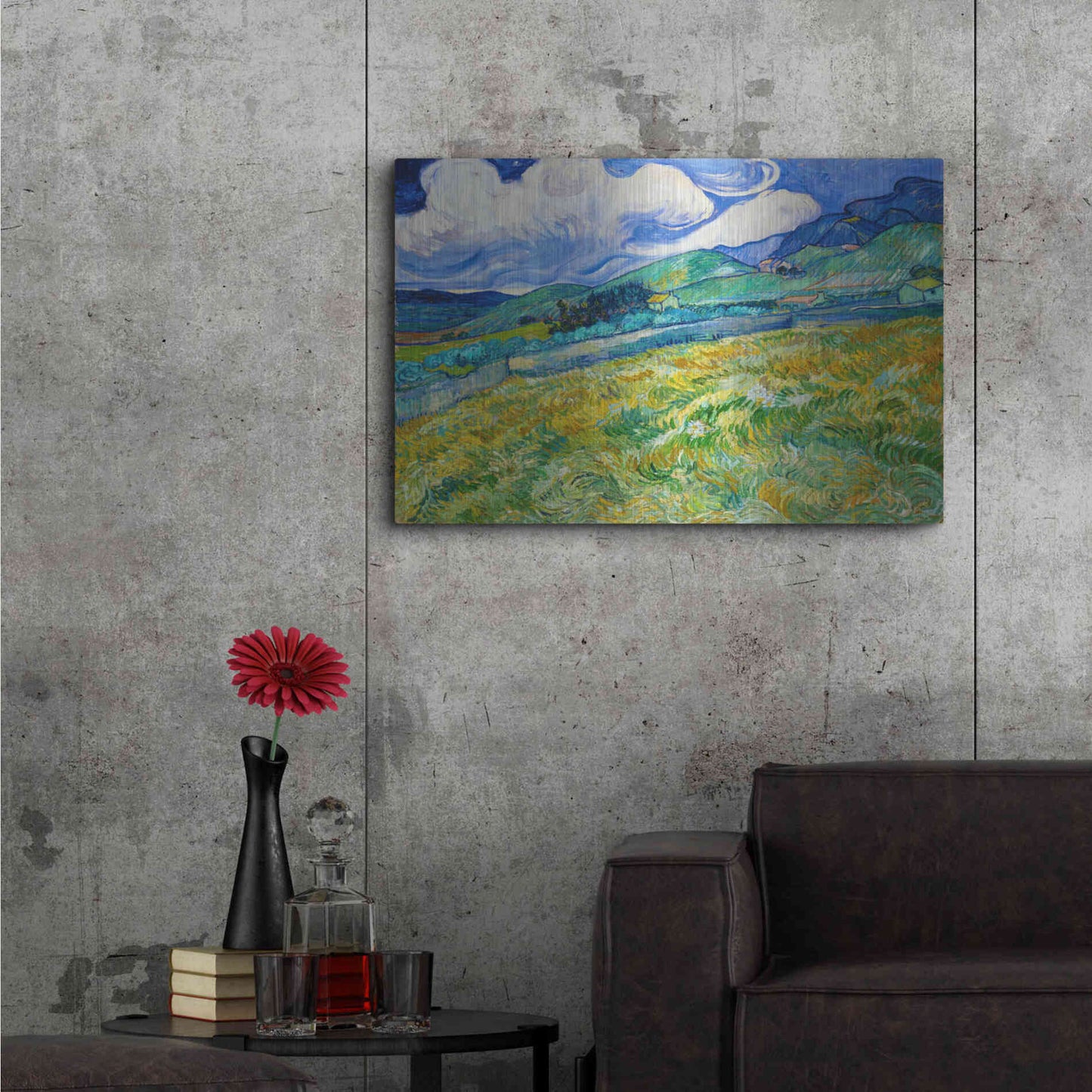 Luxe Metal Art 'Landscape From Saint-Remy' by Vincent Van Gogh, Metal Wall Art,36x24