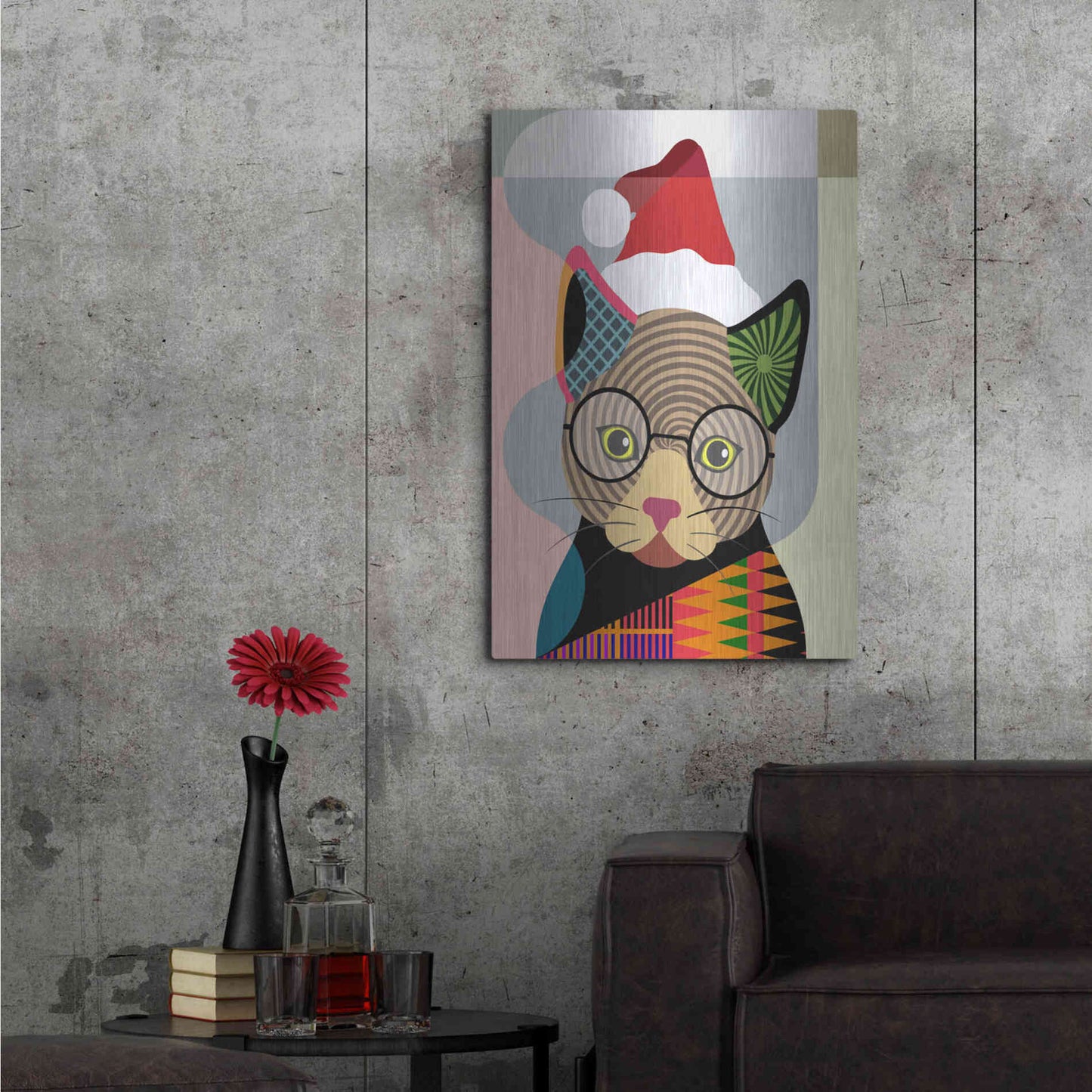 Luxe Metal Art 'Santa Kitty' by Lanre Adefioyue, Metal Wall Art,24x36