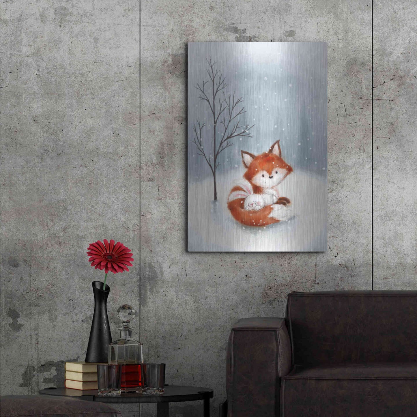 Luxe Metal Art 'Fox And Rabbit 1' by Makiko, Metal Wall Art,24x36
