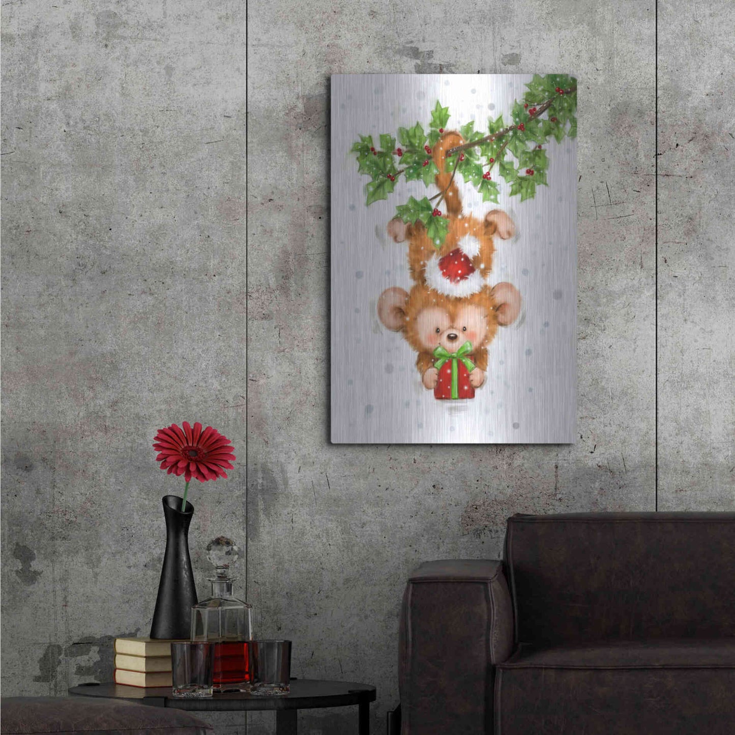 Luxe Metal Art 'Monkey Christmas' by Makiko, Metal Wall Art,24x36