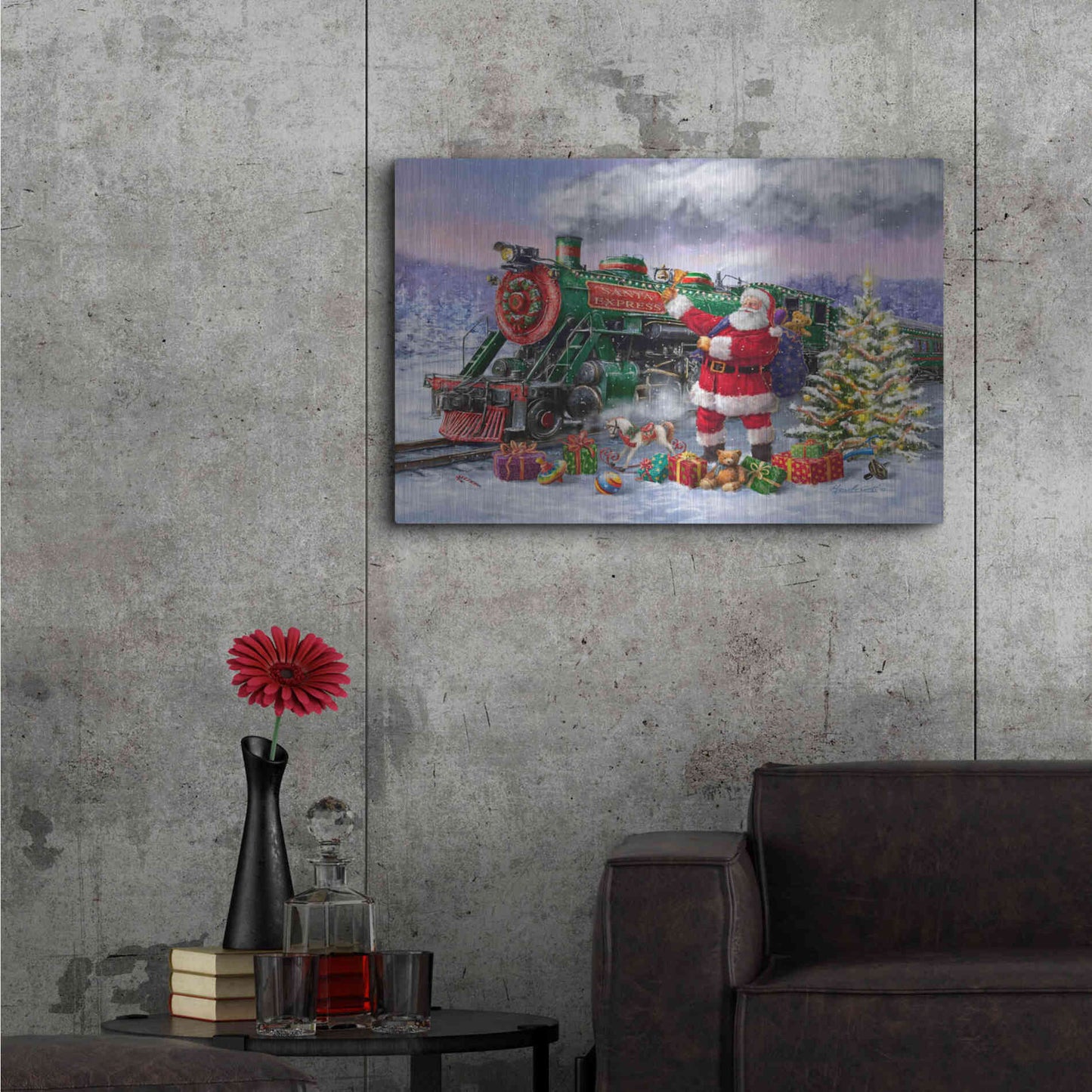 Luxe Metal Art 'Santa’s Express Train' by Ali Corti, Metal Wall Art,36x24