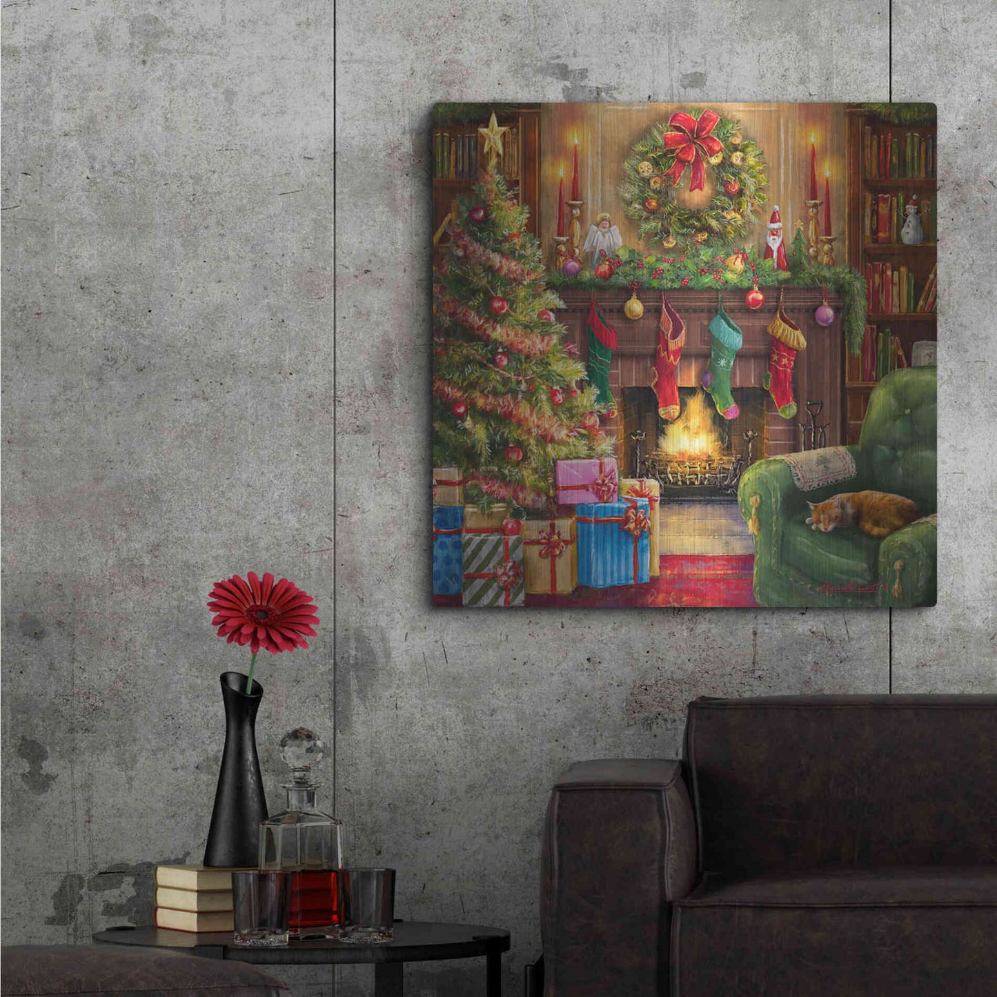 Luxe Metal Art 'Cozy Christmas Evening' by Ali Corti, Metal Wall Art,36x36