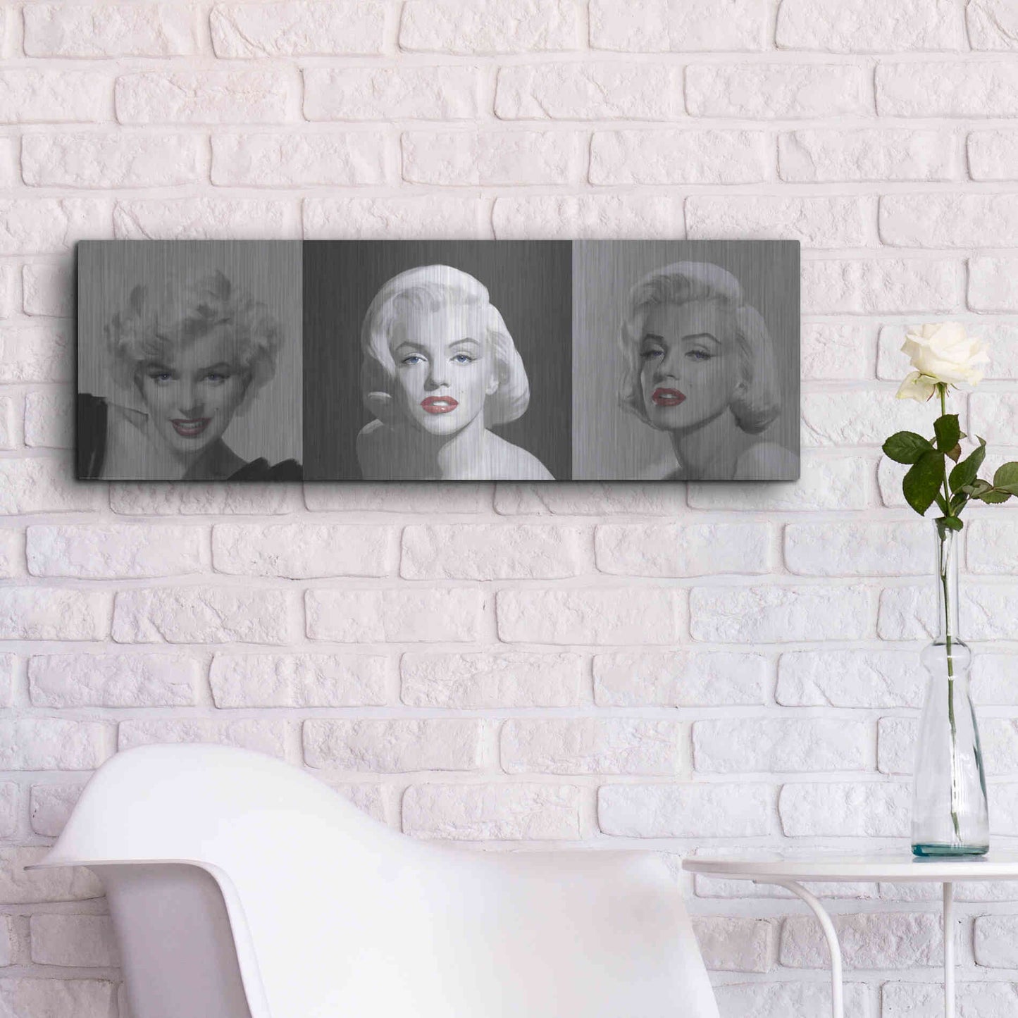 Luxe Metal Art 'Marilyn Trio Red Lips Blue Eyes' by Chris Consani, Metal Wall Art,36x12
