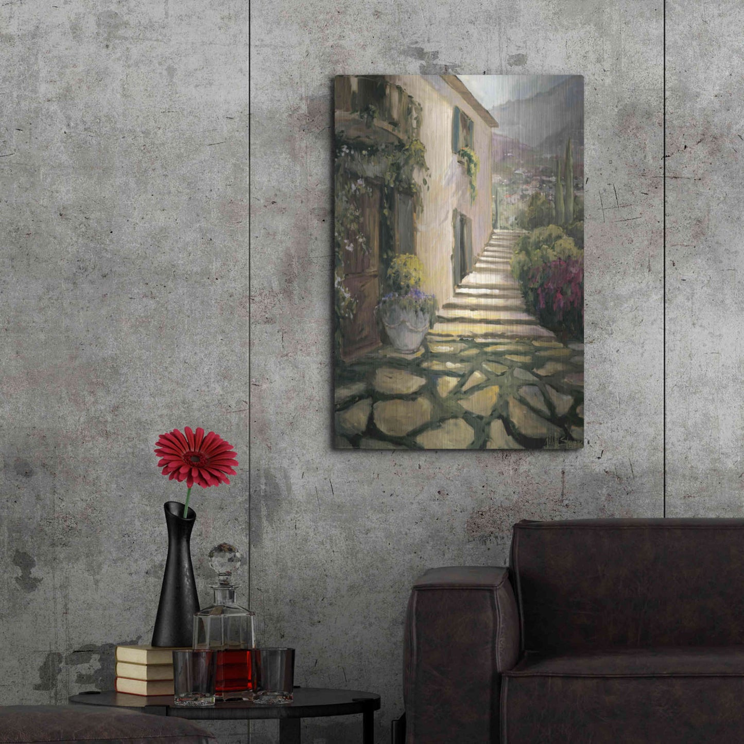 Luxe Metal Art 'Sunlit Villa II' by Allayn Stevens, Metal Wall Art,24x36