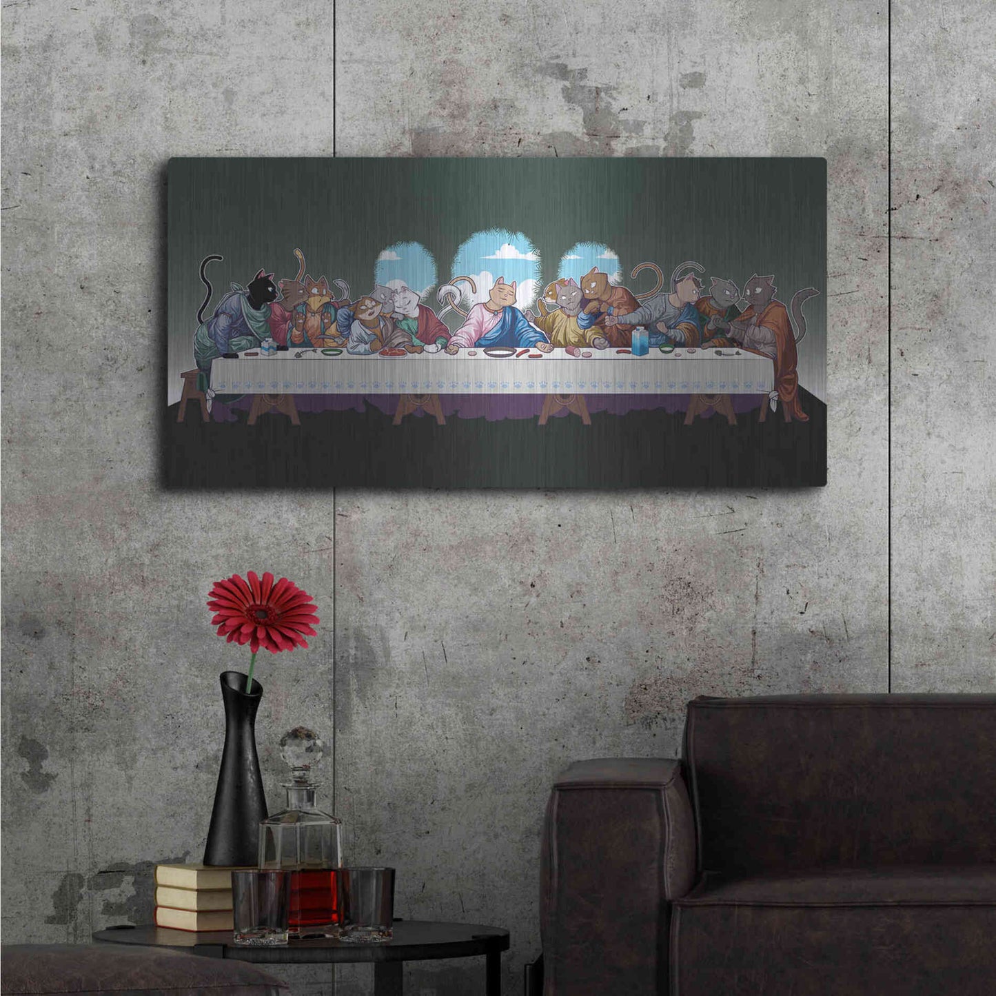 Luxe Metal Art 'The Cat's Last Supper' Metal Wall Art,48x24