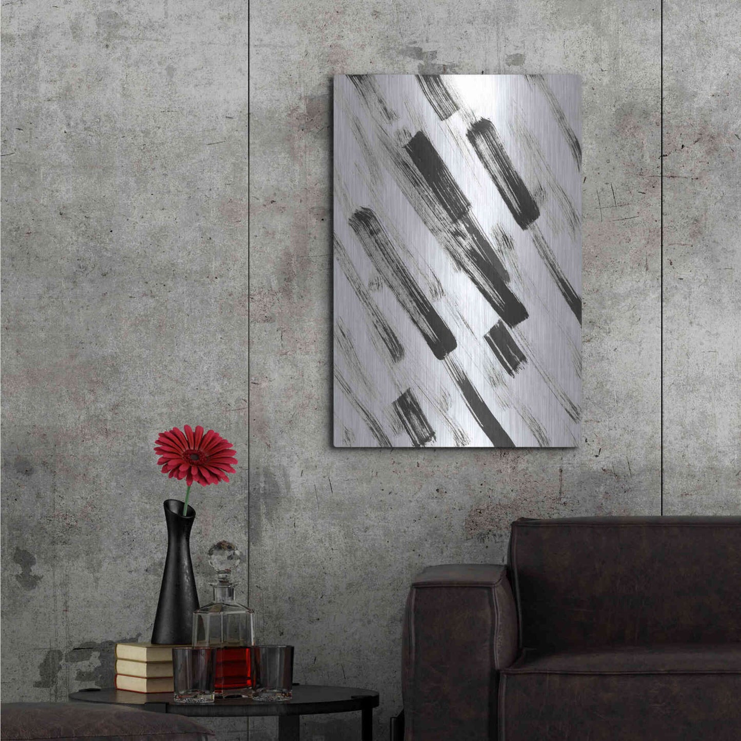 Luxe Metal Art 'Black and White Strokes North East' Metal Wall Art,24x36