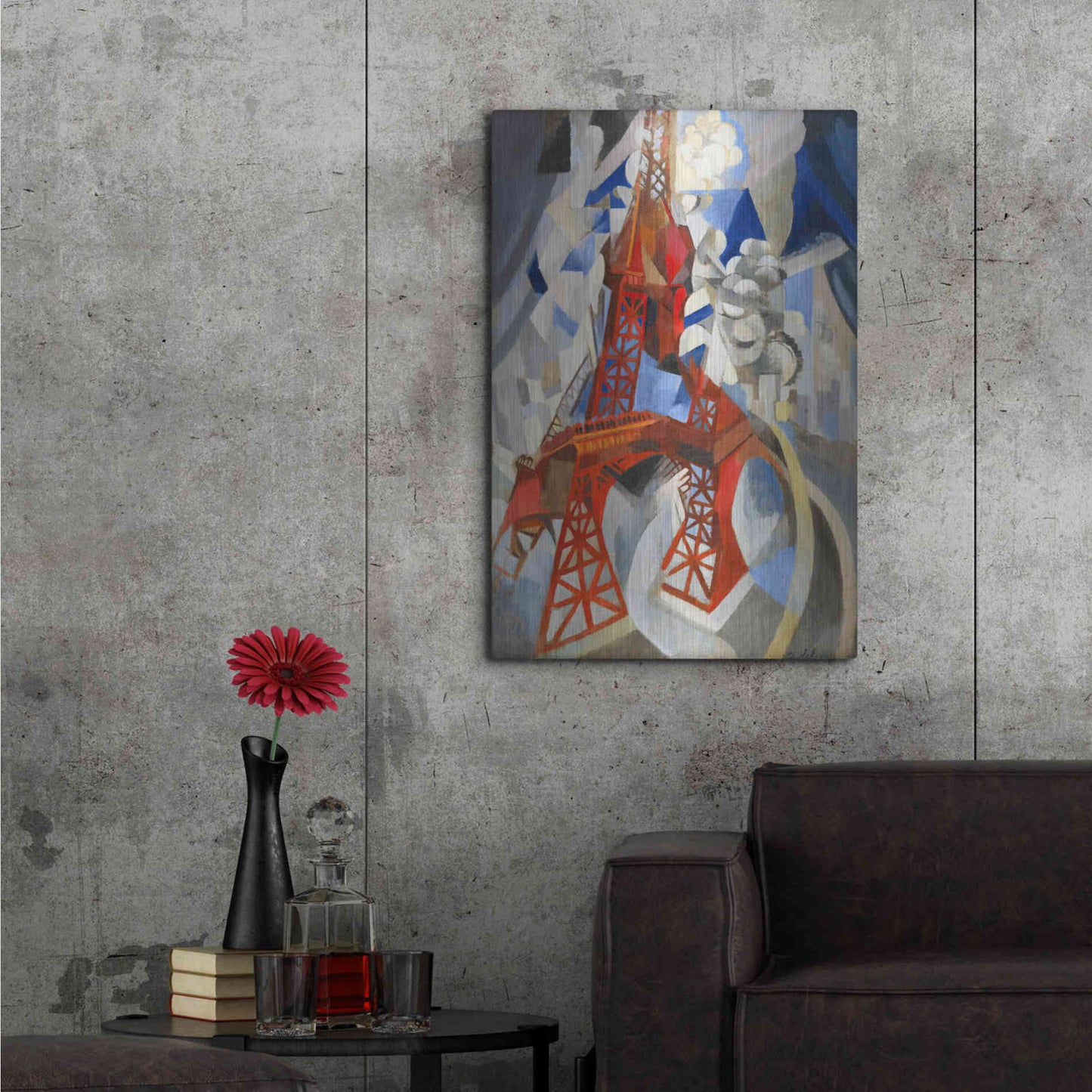 Luxe Metal Art 'Red Eiffel Tower' by Robert Delaunay, Metal Wall Art,24x36