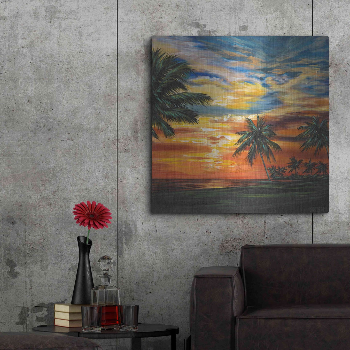 Luxe Metal Art 'Stunning Tropical Sunset II' by Carolee Vitaletti Metal Wall Art,36x36