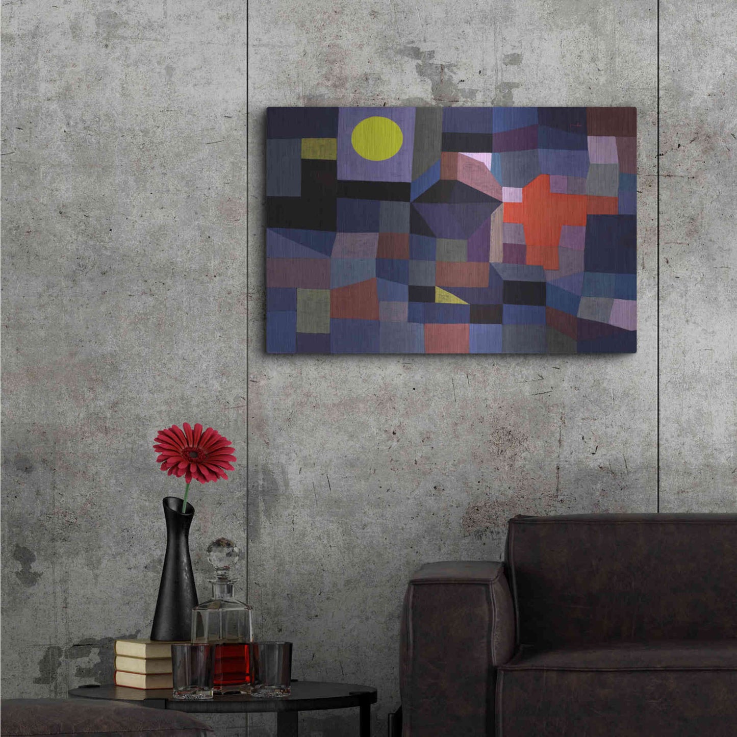 Luxe Metal Art 'Fire at Full Moon' by Paul Klee, Metal Wall Art,36x24