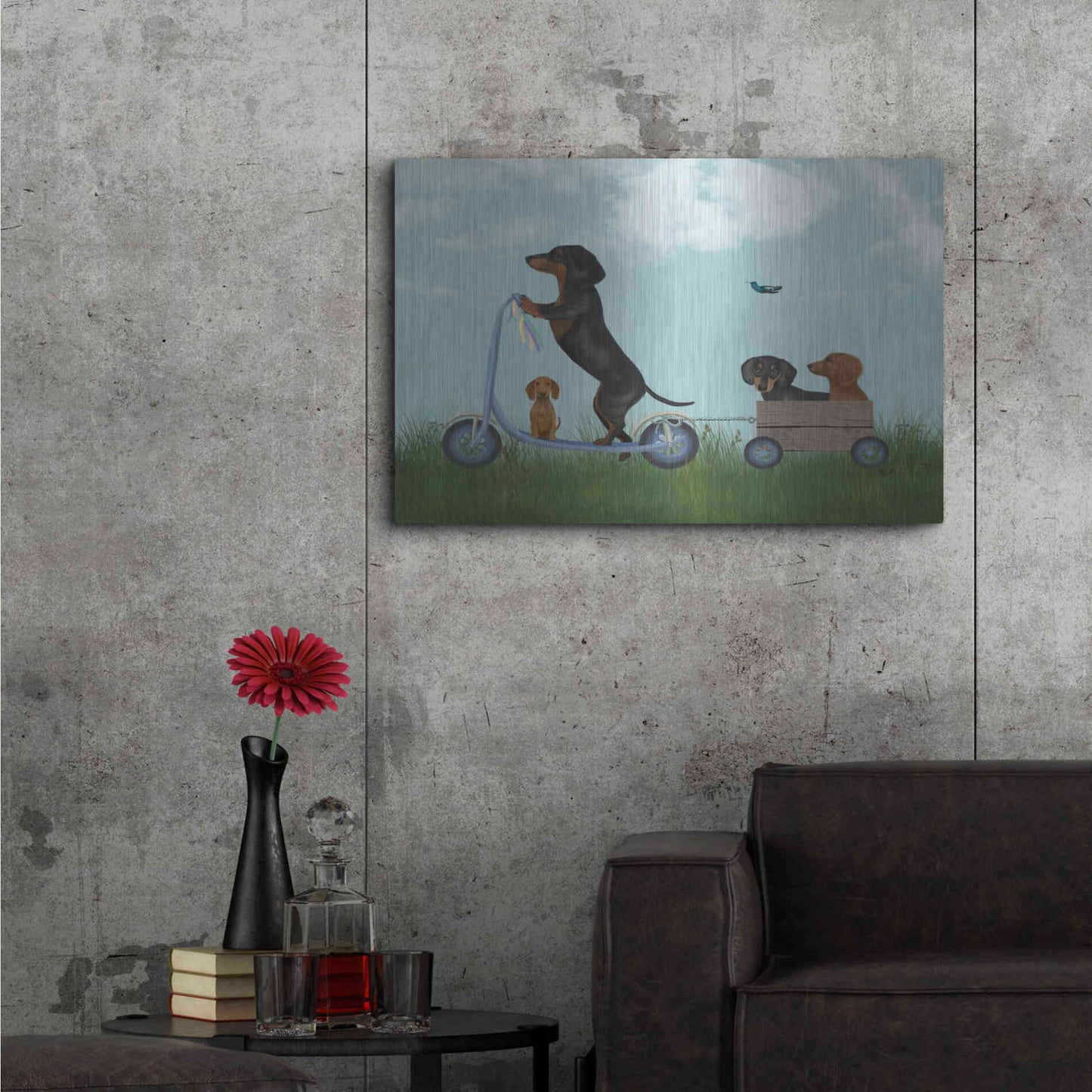 Luxe Metal Art 'Dachshund Scooter' by Fab Funky Metal Wall Art,36x24