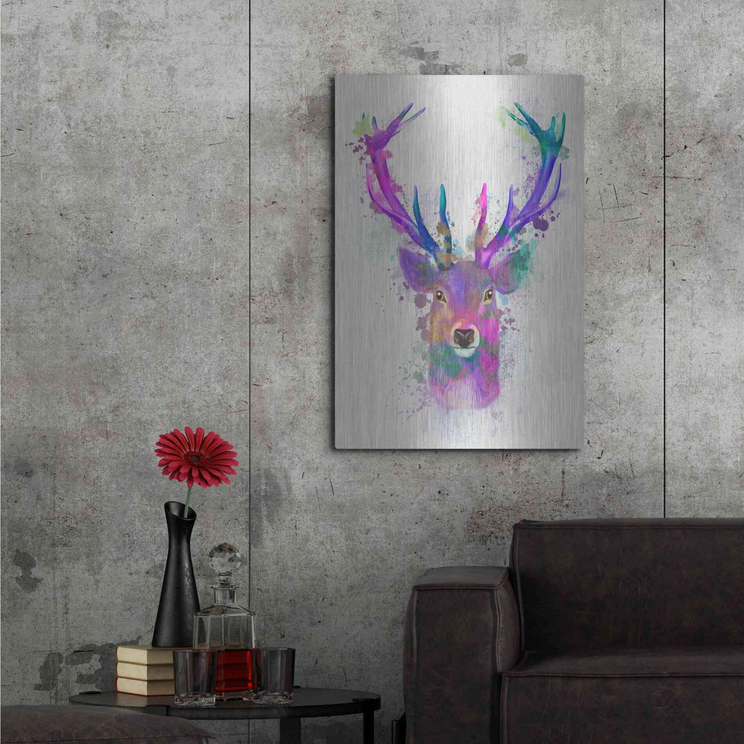 Luxe Metal Art 'Deer Head 1 Rainbow Splash Pink and Purple' by Fab Funky Metal Wall Art,24x36