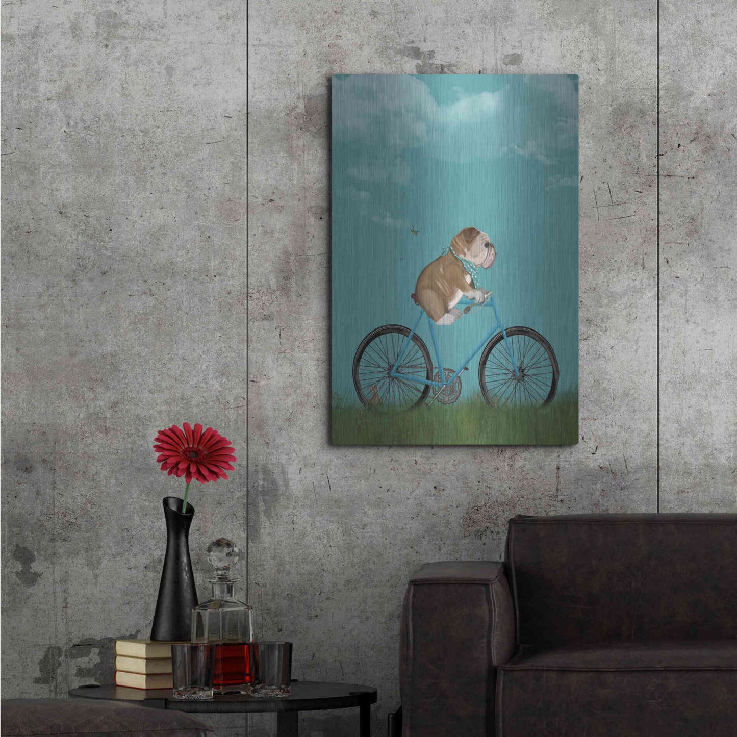 Luxe Metal Art 'English Bulldog on Bicycle - Sky' by Fab Funky Metal Wall Art,24x36