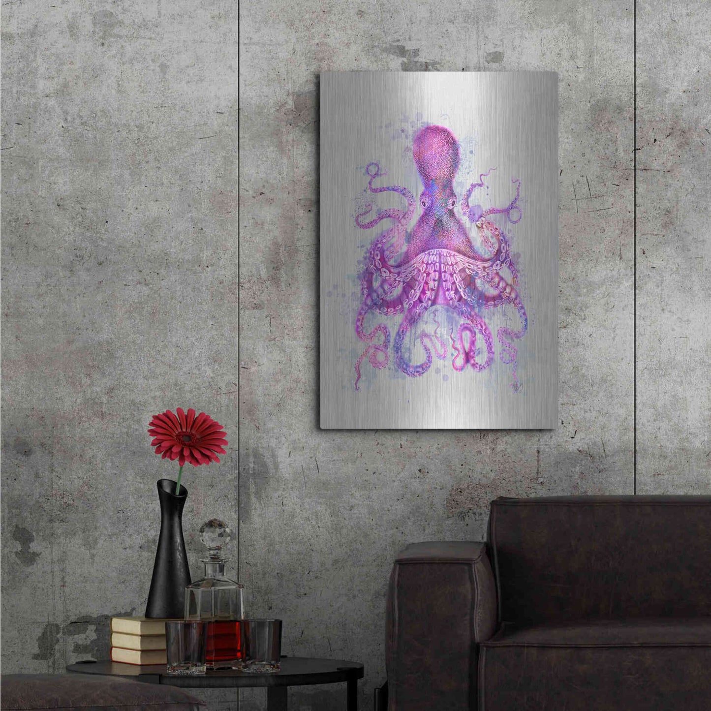Luxe Metal Art 'Octopus Rainbow Splash Pink' by Fab Funky Metal Wall Art,24x36