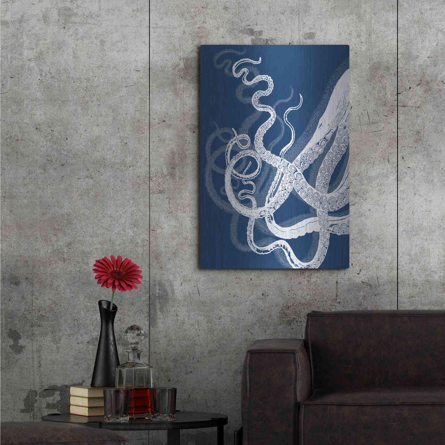Luxe Metal Art 'Octopus Tentacles Blue And White' by Fab Funky Metal Wall Art,24x36