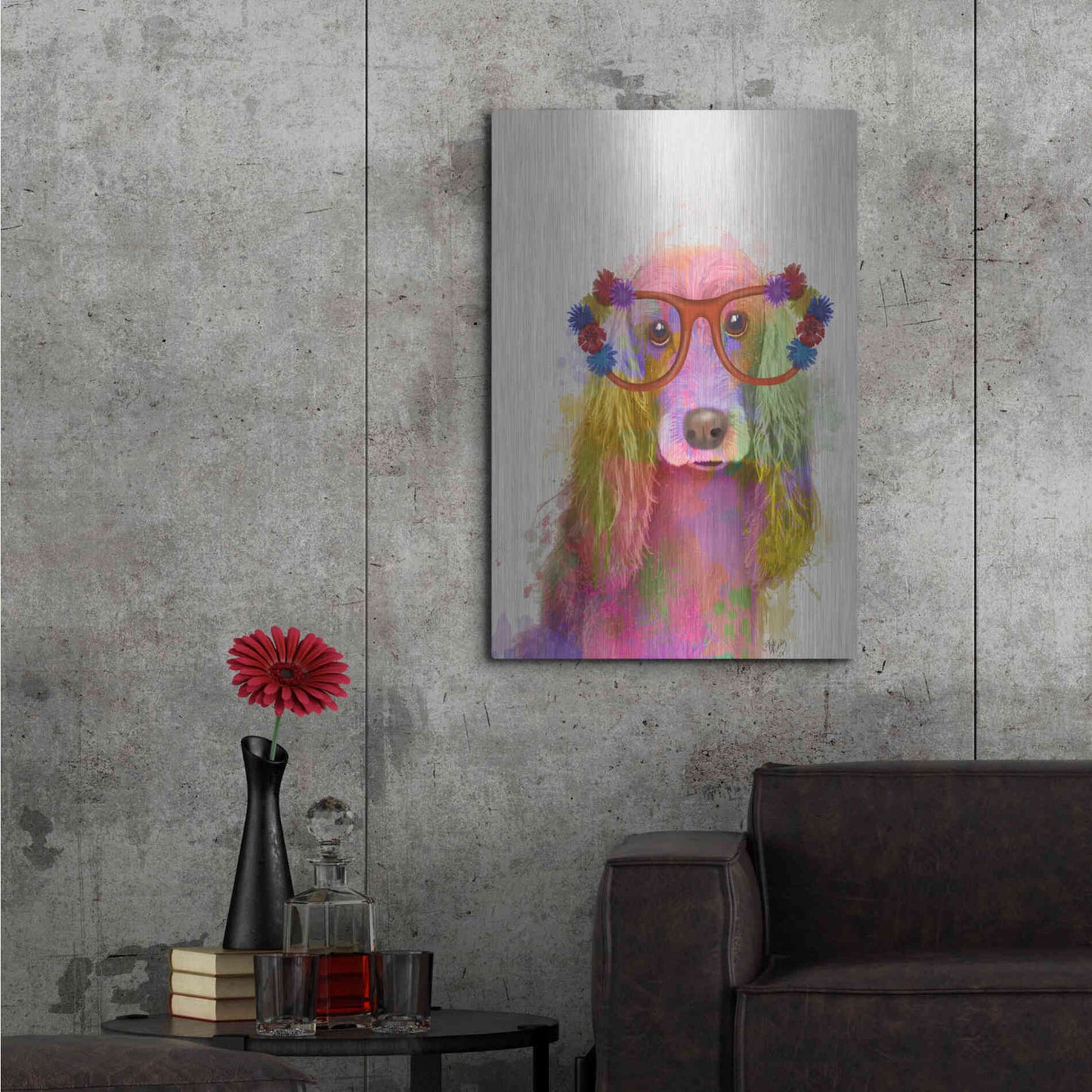Luxe Metal Art 'Rainbow Splash Cocker Spaniel, Portrait' by Fab Funky Metal Wall Art,24x36