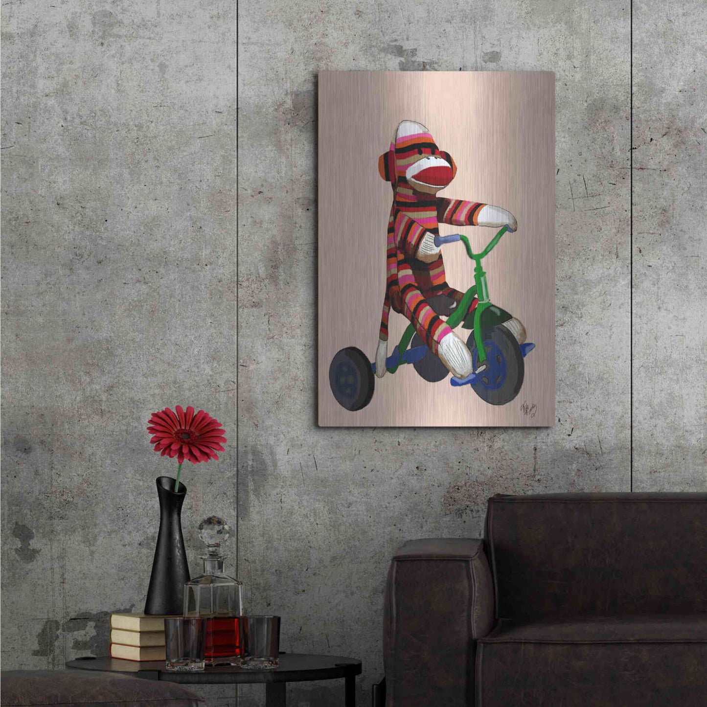 Luxe Metal Art 'Sock Monkey Tricycle' by Fab Funky Metal Wall Art,24x36