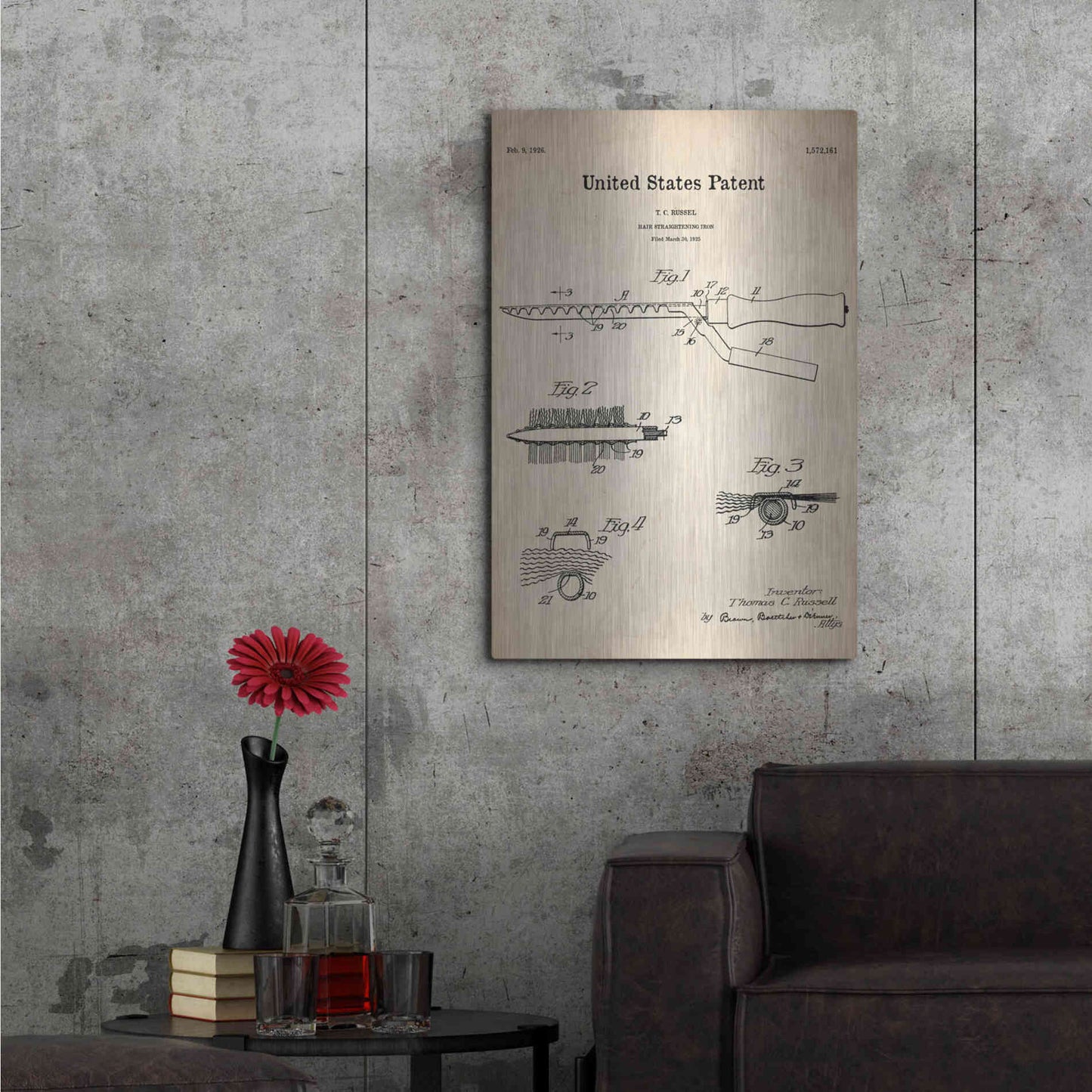 Luxe Metal Art 'Hair Straightening Iron Blueprint Patent Parchment' Metal Wall Art,24x36