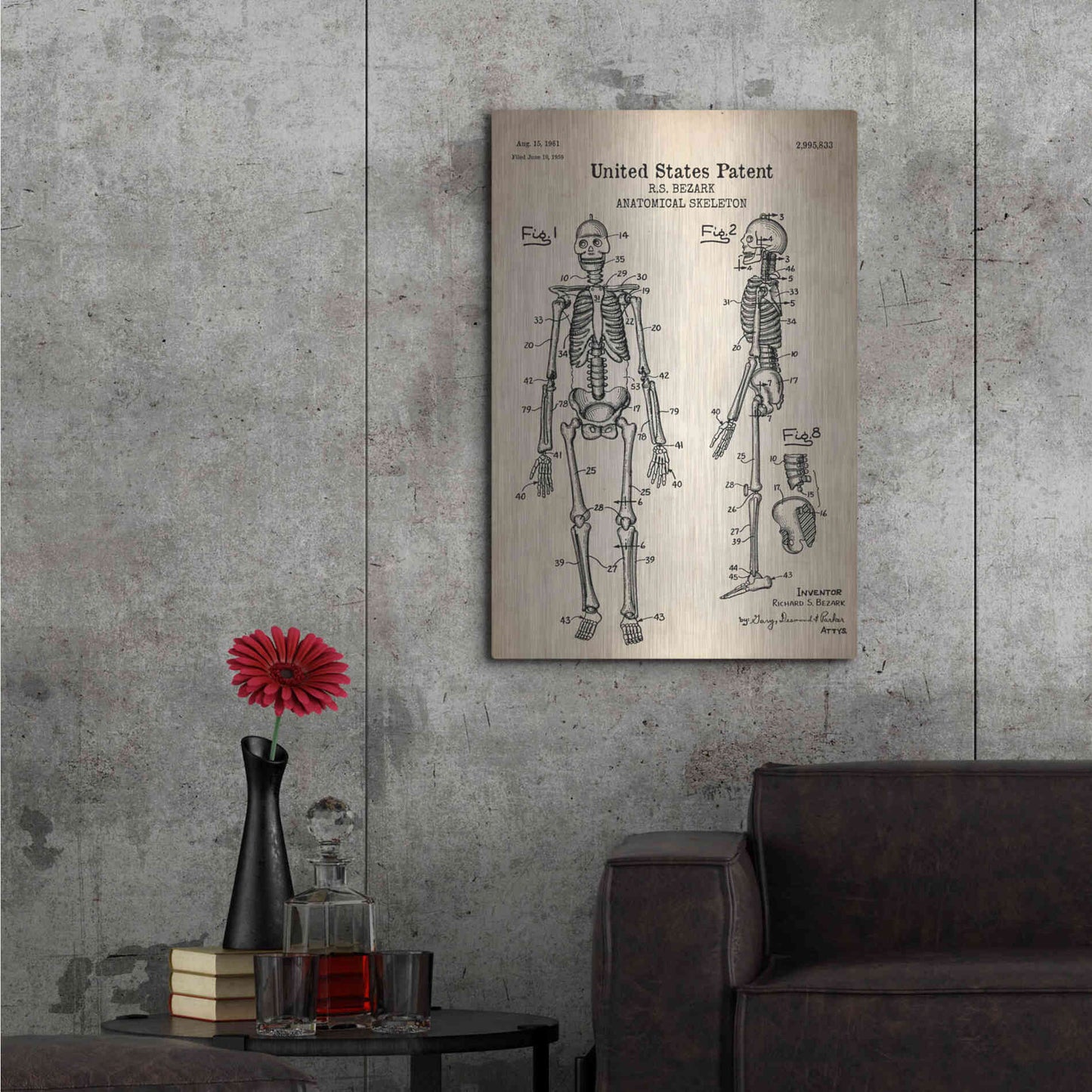 Luxe Metal Art 'Anatomical Skeleton Blueprint Patent Parchment' Metal Wall Art,24x36