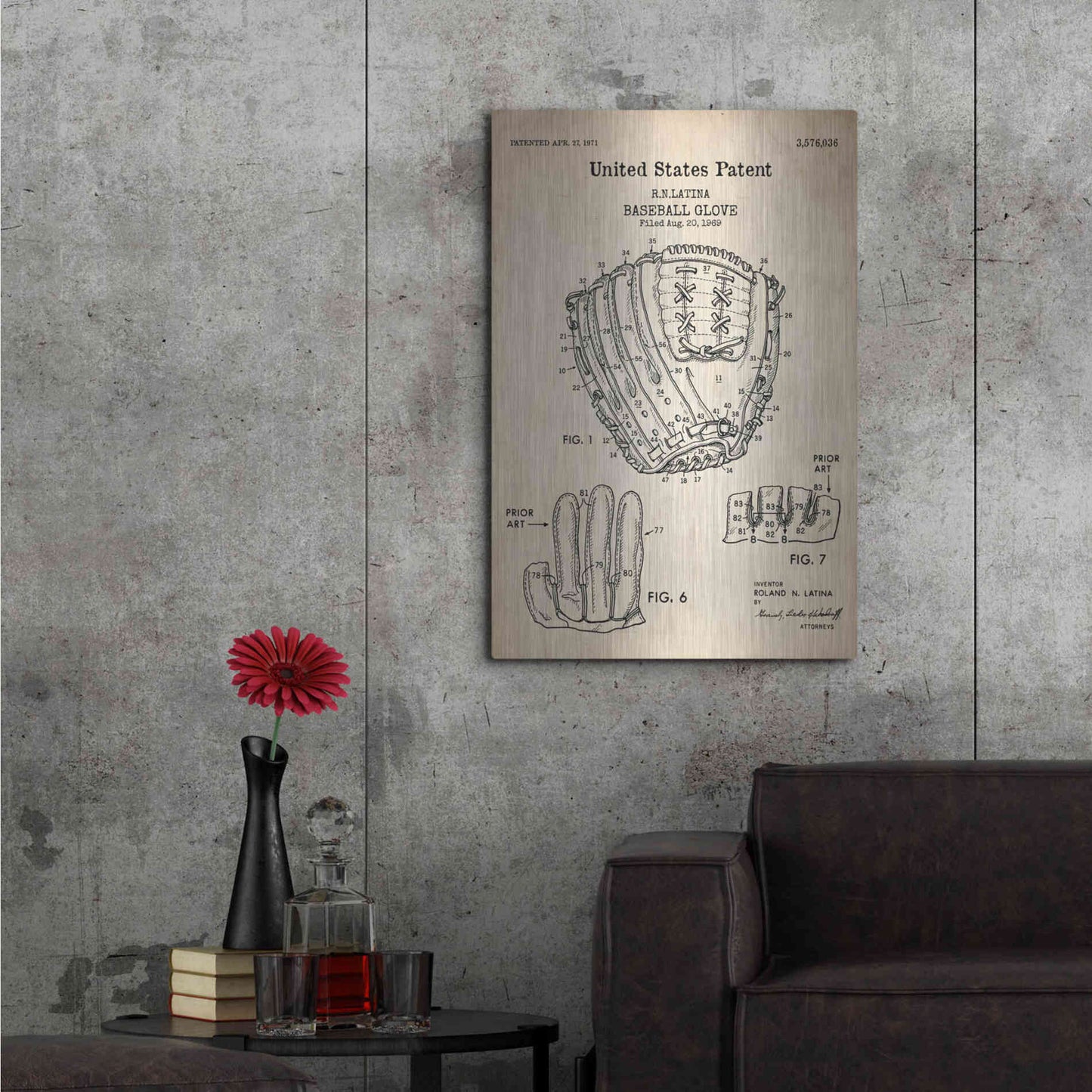 Luxe Metal Art 'Baseball Glove, 1971, Blueprint Patent Parchment' Metal Wall Art,24x36