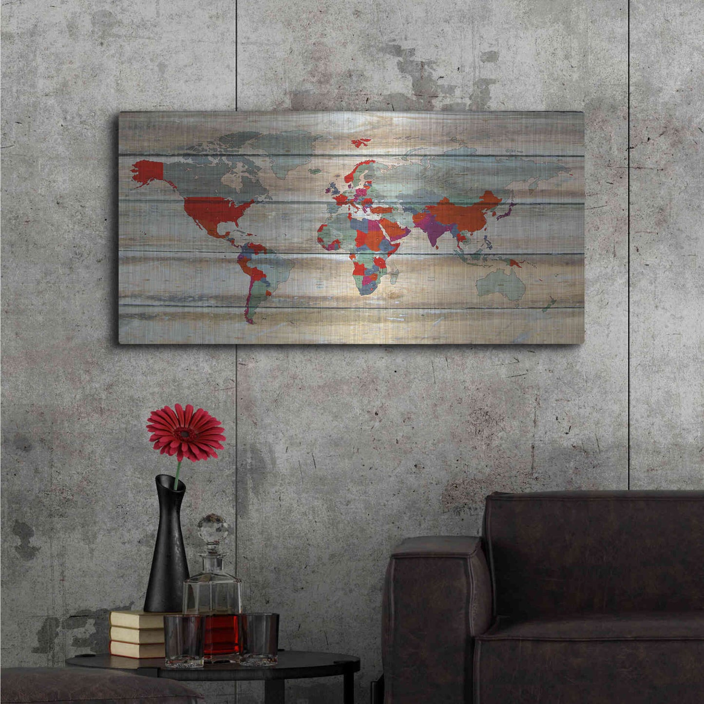 Luxe Metal Art 'World Map IV' by Irena Orlov, Metal Wall Art,48x24