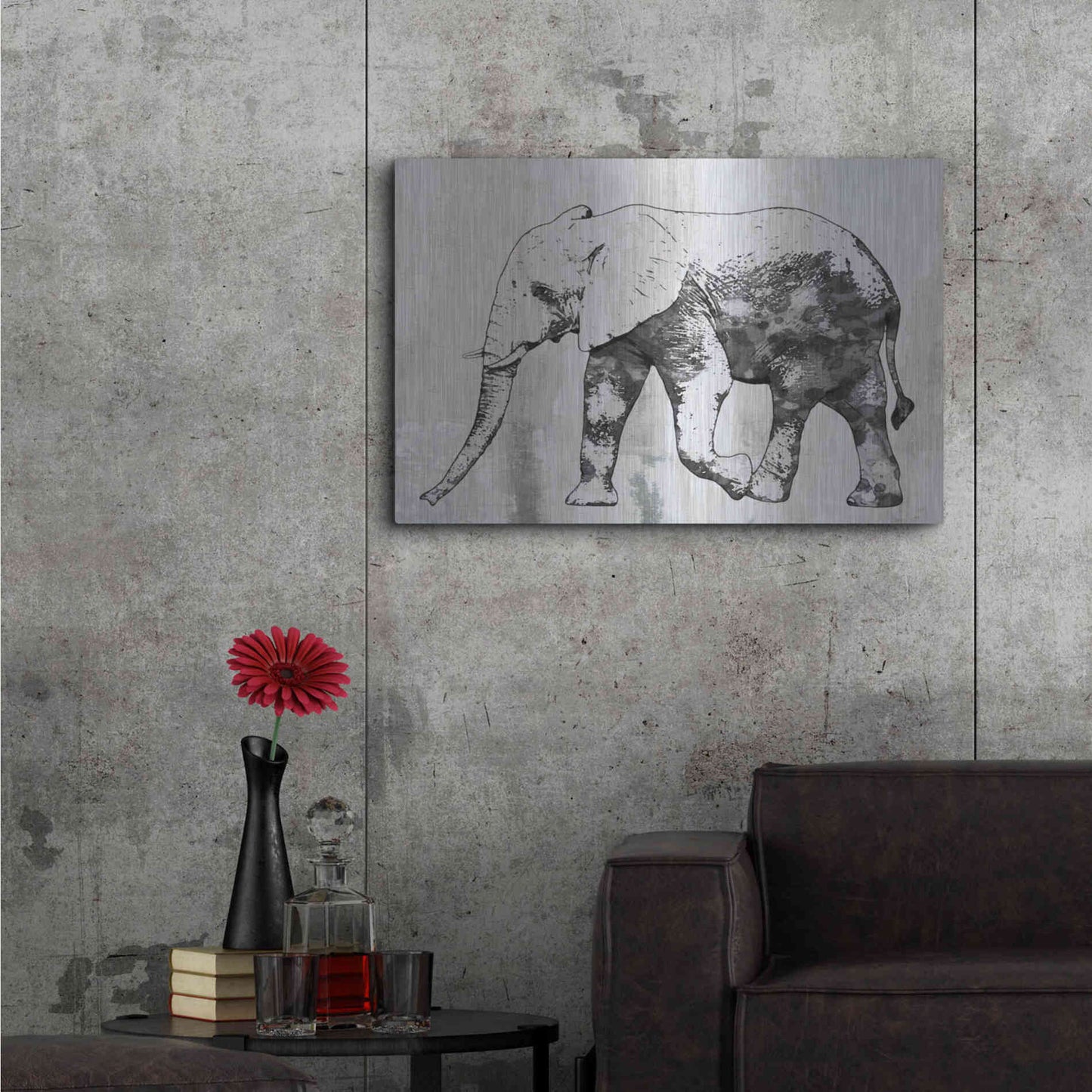 Luxe Metal Art 'Rustic Grey Elephant 2' by Irena Orlov, Metal Wall Art,36x24