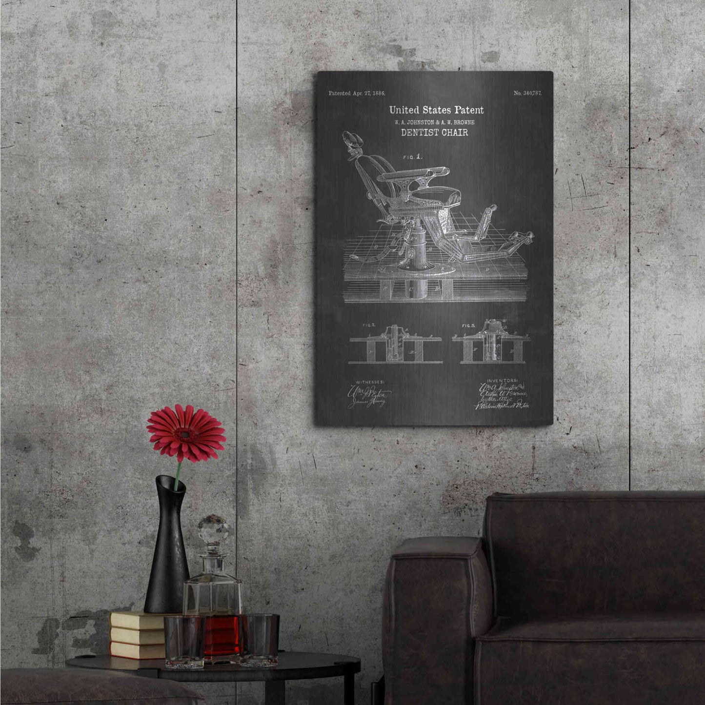 Luxe Metal Art 'Dentist Chair Blueprint Patent Chalkboard' Metal Wall Art,24x36
