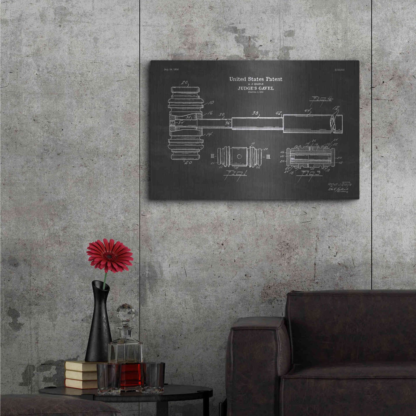 Luxe Metal Art 'Judge's Gavel Blueprint Patent Chalkboard' Metal Wall Art,36x24
