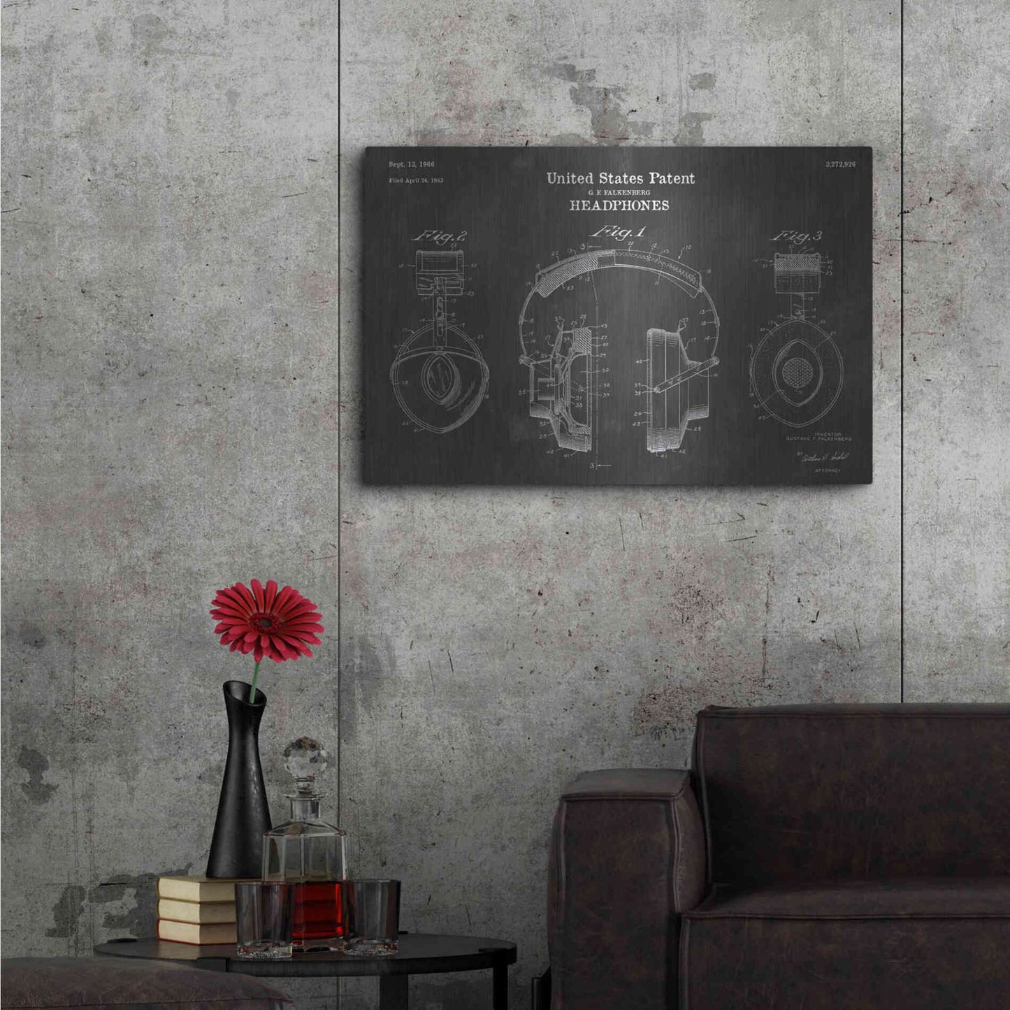 Luxe Metal Art 'Headphones Blueprint Patent Chalkboard' Metal Wall Art,36x24