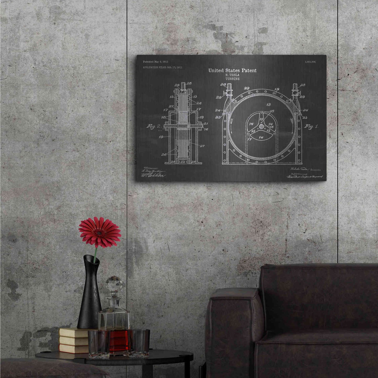 Luxe Metal Art 'Tesla Turbine Blueprint Patent Chalkboard' Metal Wall Art,36x24