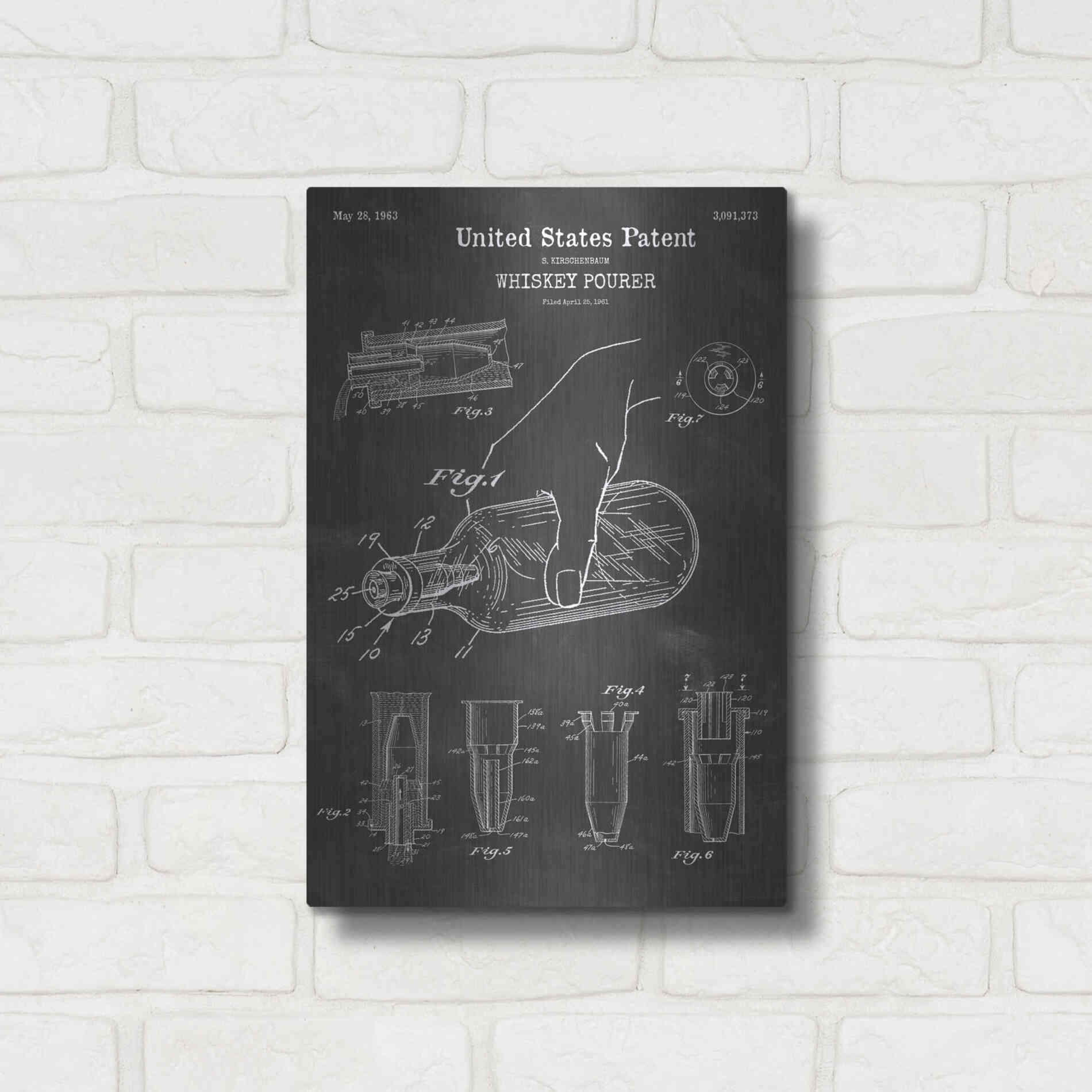 Luxe Metal Art 'Whiskey Pourer Blueprint Patent Chalkboard' Metal Wall Art,12x16