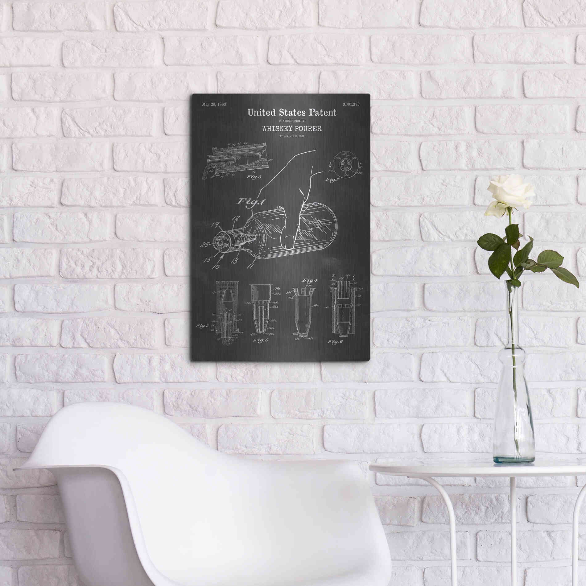 Luxe Metal Art 'Whiskey Pourer Blueprint Patent Chalkboard' Metal Wall Art,16x24